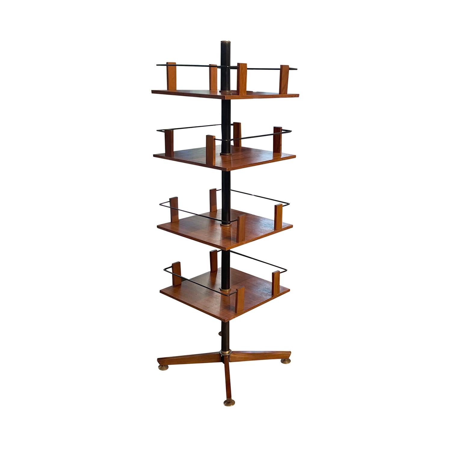 Hand-Carved 20th Century Italian Vintage Walnut Rotatable Bookcase Attributed to Ico Parisi