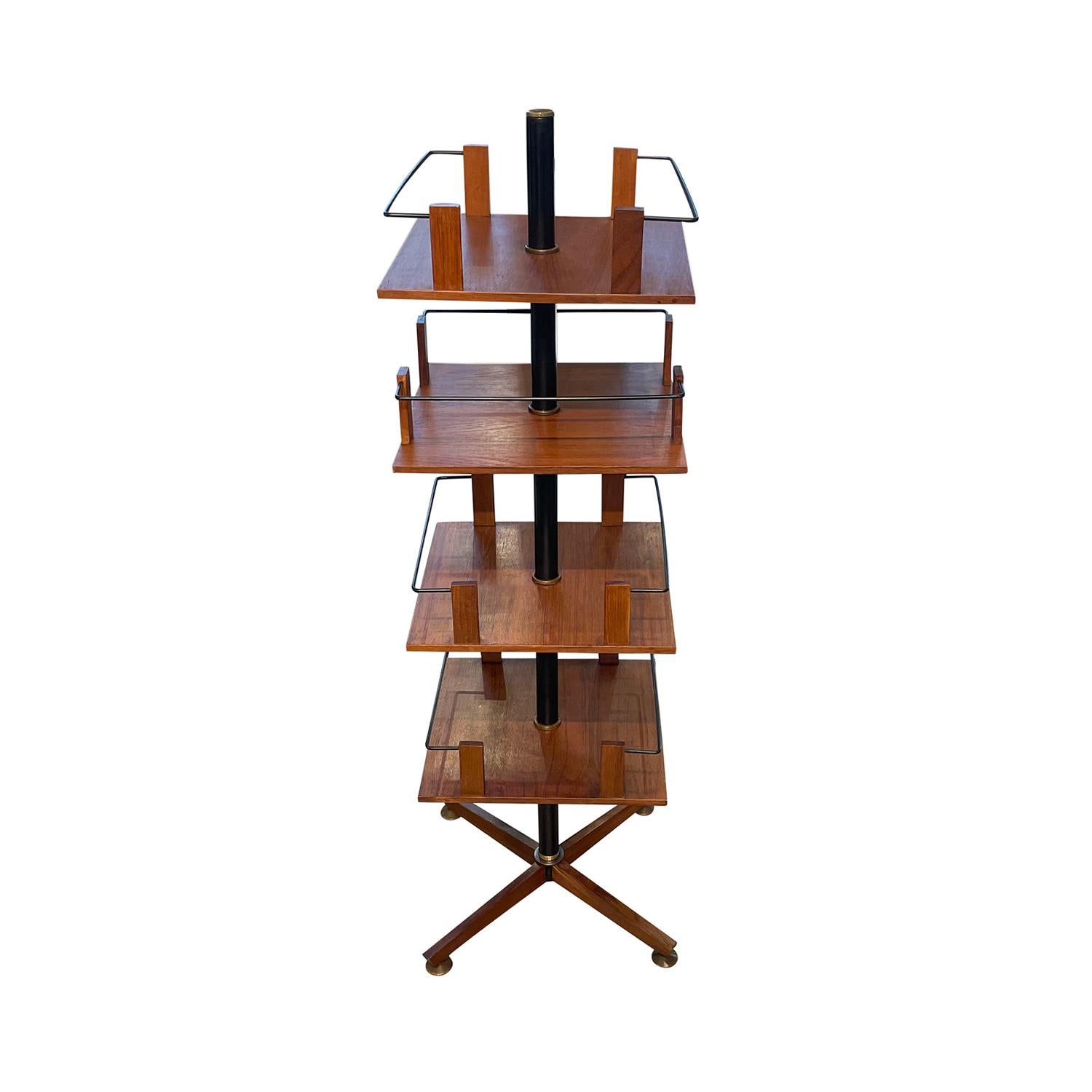 20th Century Italian Vintage Walnut Rotatable Bookcase Attributed to Ico Parisi In Good Condition In West Palm Beach, FL