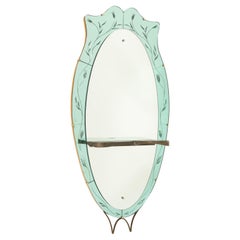 20th Century Italian Wall Mirror with Shelf Attributed to Cristal Arte