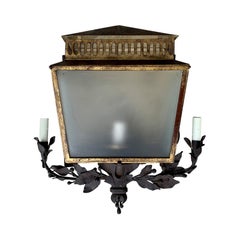 20th Century Italian Wall Mount Gilded Lantern with Sconces