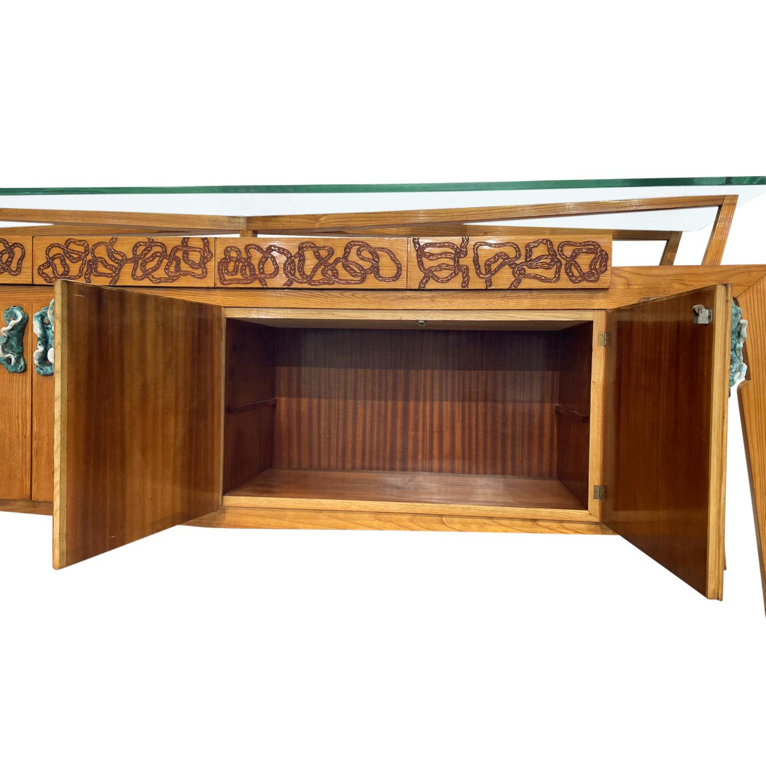 Table console italienne du XXe siècle en noyer, céramique et érable plaqué en vente 4