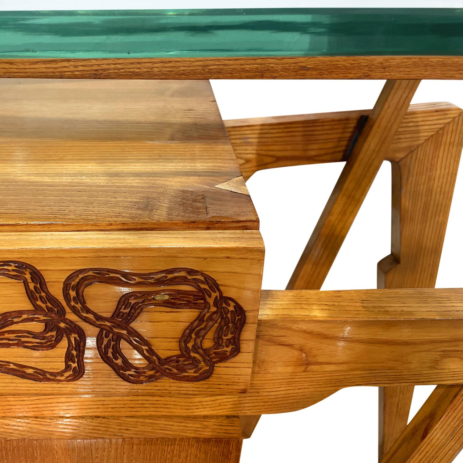 Konsolentisch aus italienischem Nussbaumholz, Keramik, Sideboard aus furniertem Ahorn, 20. Jahrhundert im Angebot 7