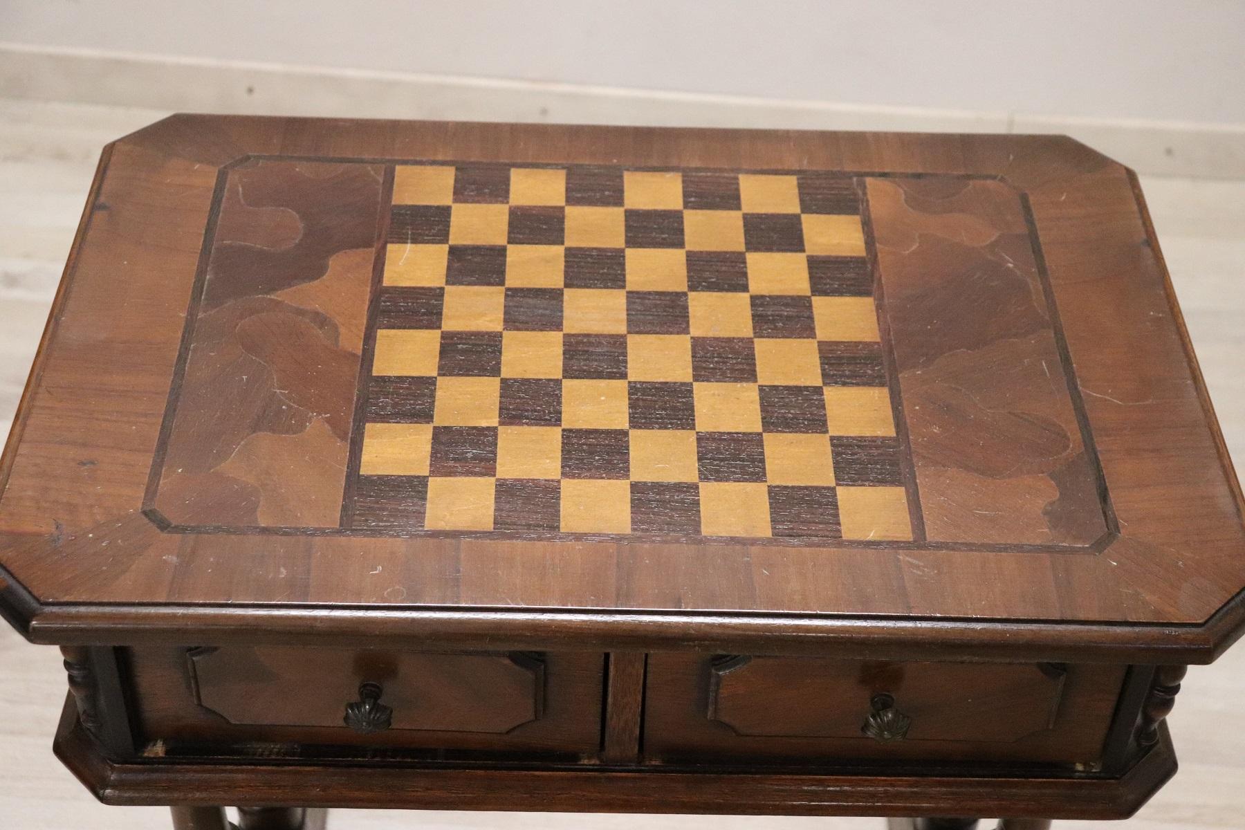 20th Century Italian Walnut Inlay Chess Table or Side Table 1