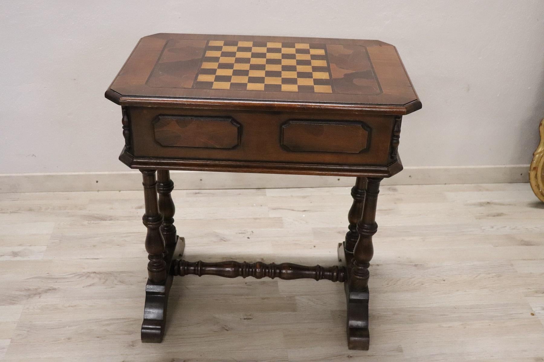 20th Century Italian Walnut Inlay Chess Table or Side Table 2