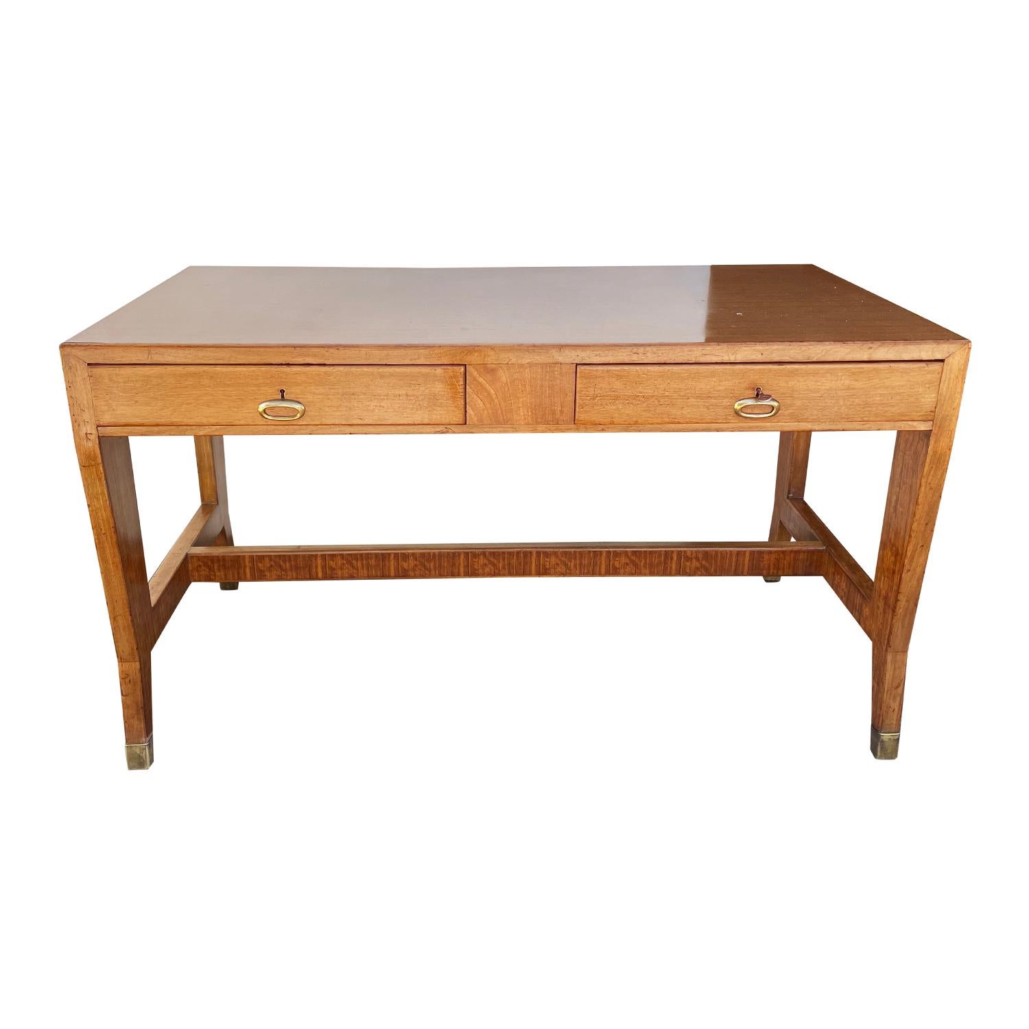 Hand-Carved 20th Century Italian Walnut Writing Table, Desk Set with a Chair by Gio Ponti For Sale