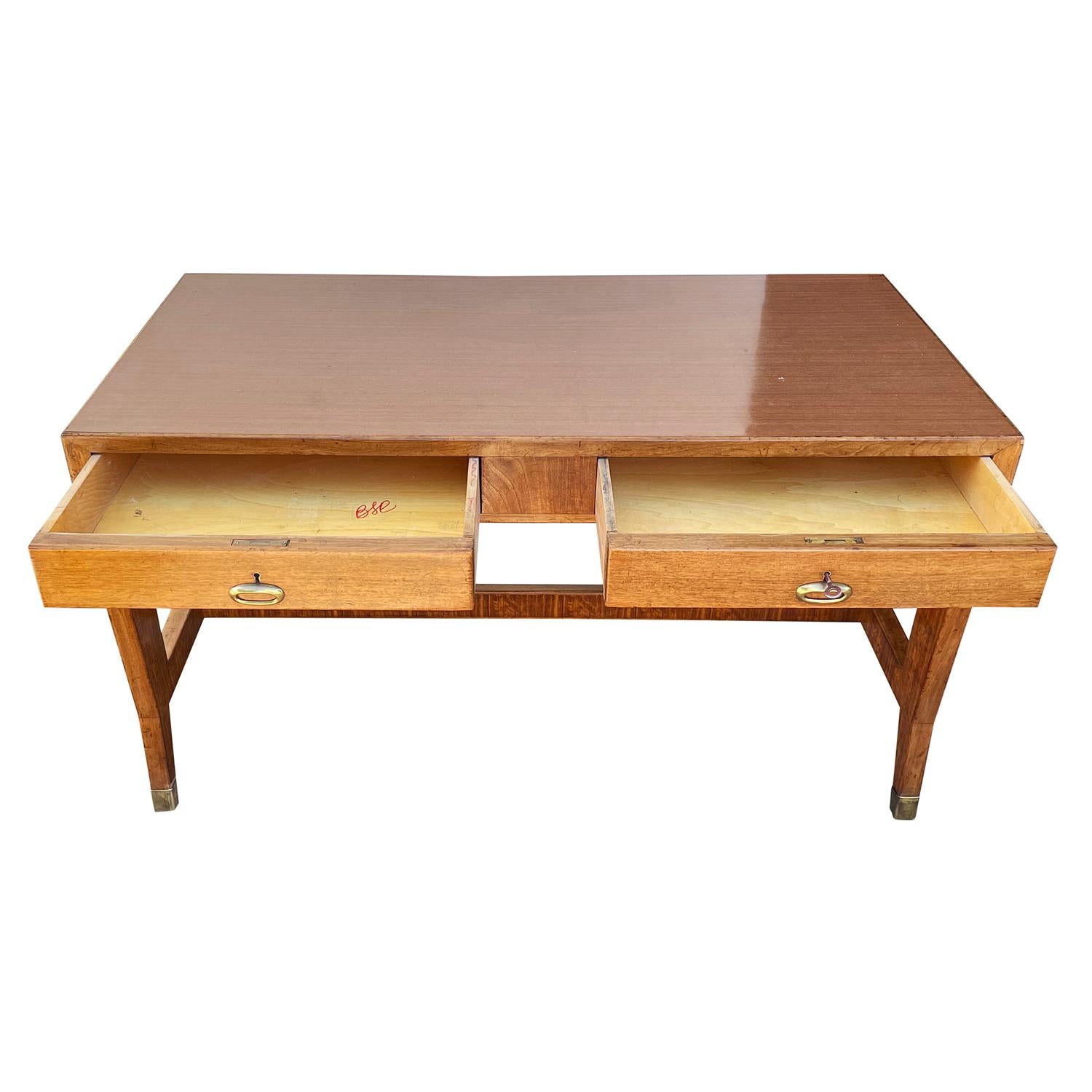Metal 20th Century Italian Walnut Writing Table, Desk Set with a Chair by Gio Ponti For Sale
