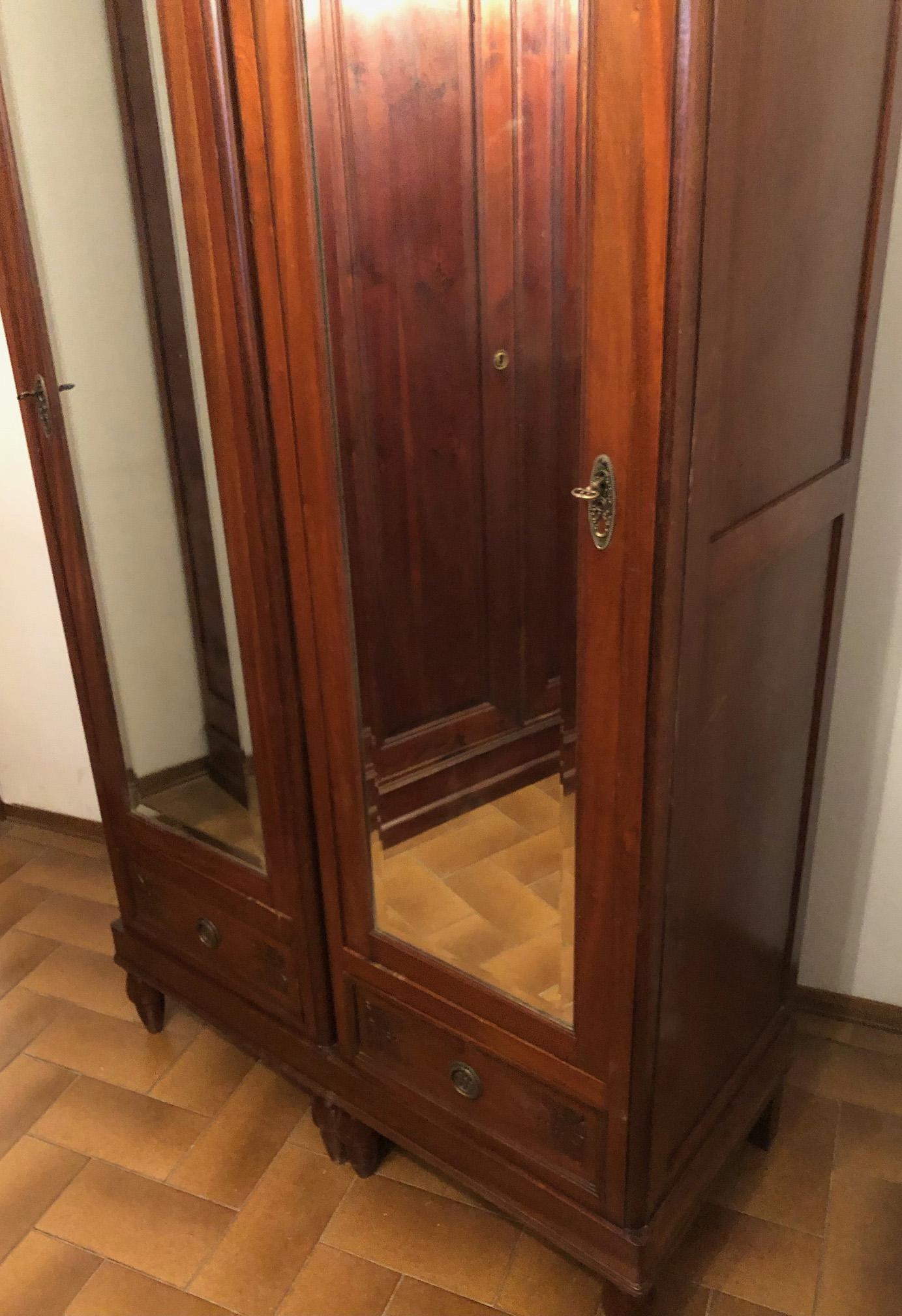 20th Century Italian Wardrobe Two Doors in Original Walnut Color with Mirror 2