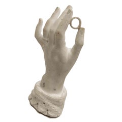 Italian 20th Century White Carrara Marble Bride Hand Sculpture Paperweight