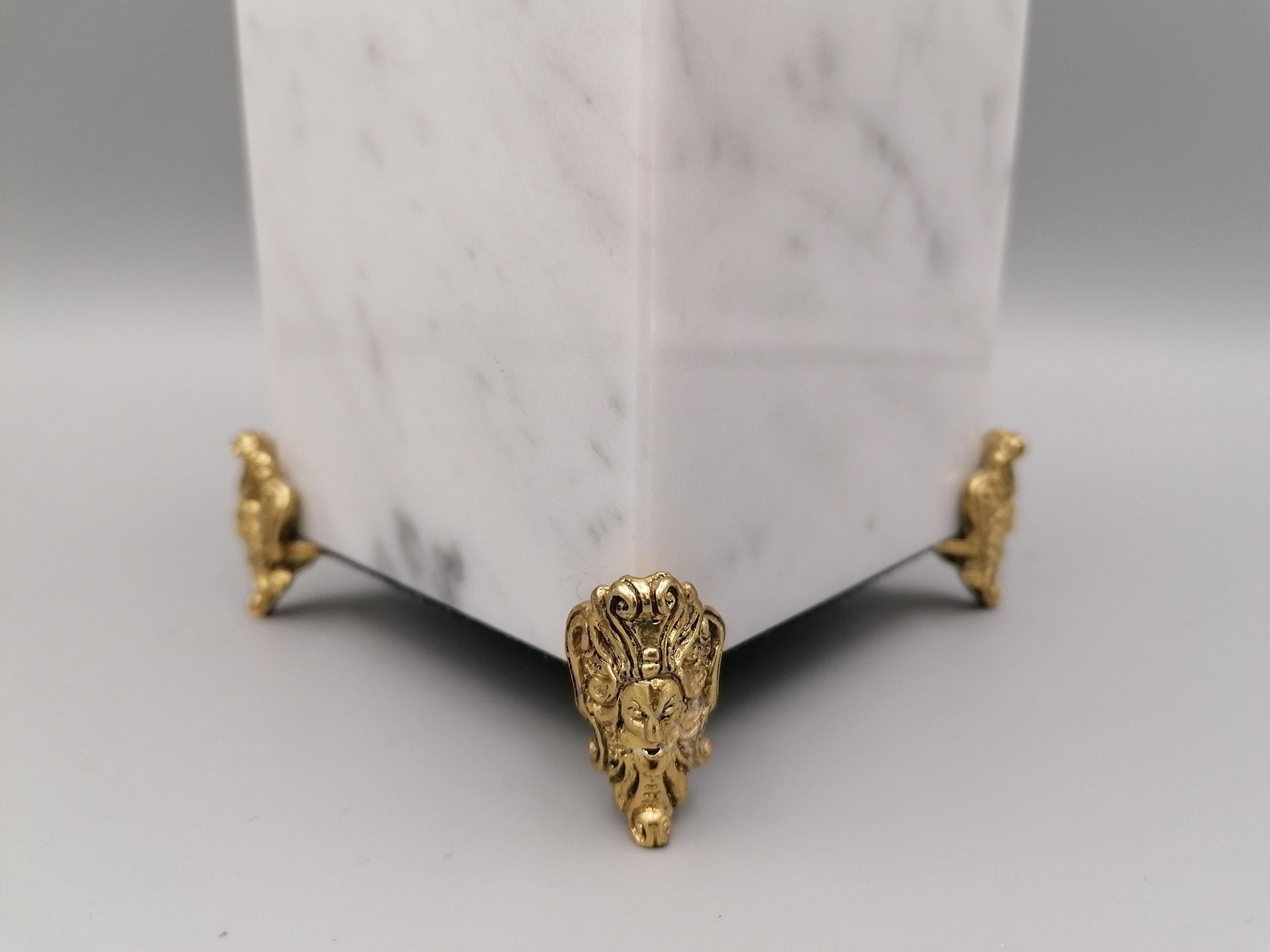 20th Century Italian White Carrara Marble Obelisk with Sterling Silver Friezes For Sale 1