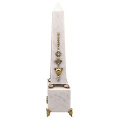 20th Century Italian White Carrara Marble Obelisk with Sterling Silver Friezes