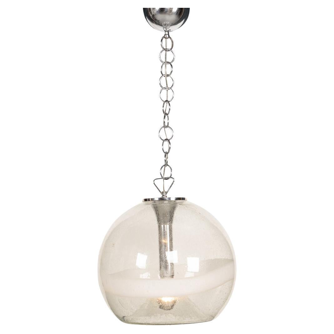 20th Century Italian White & Clear Murano Glass Pendant Lamp c.1970