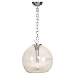 20th Century Italian White & Clear Murano Glass Pendant Lamp c.1970