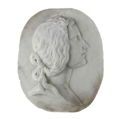 20th Century Italian White Marble Female Portrait Relief with Crescent Moon
