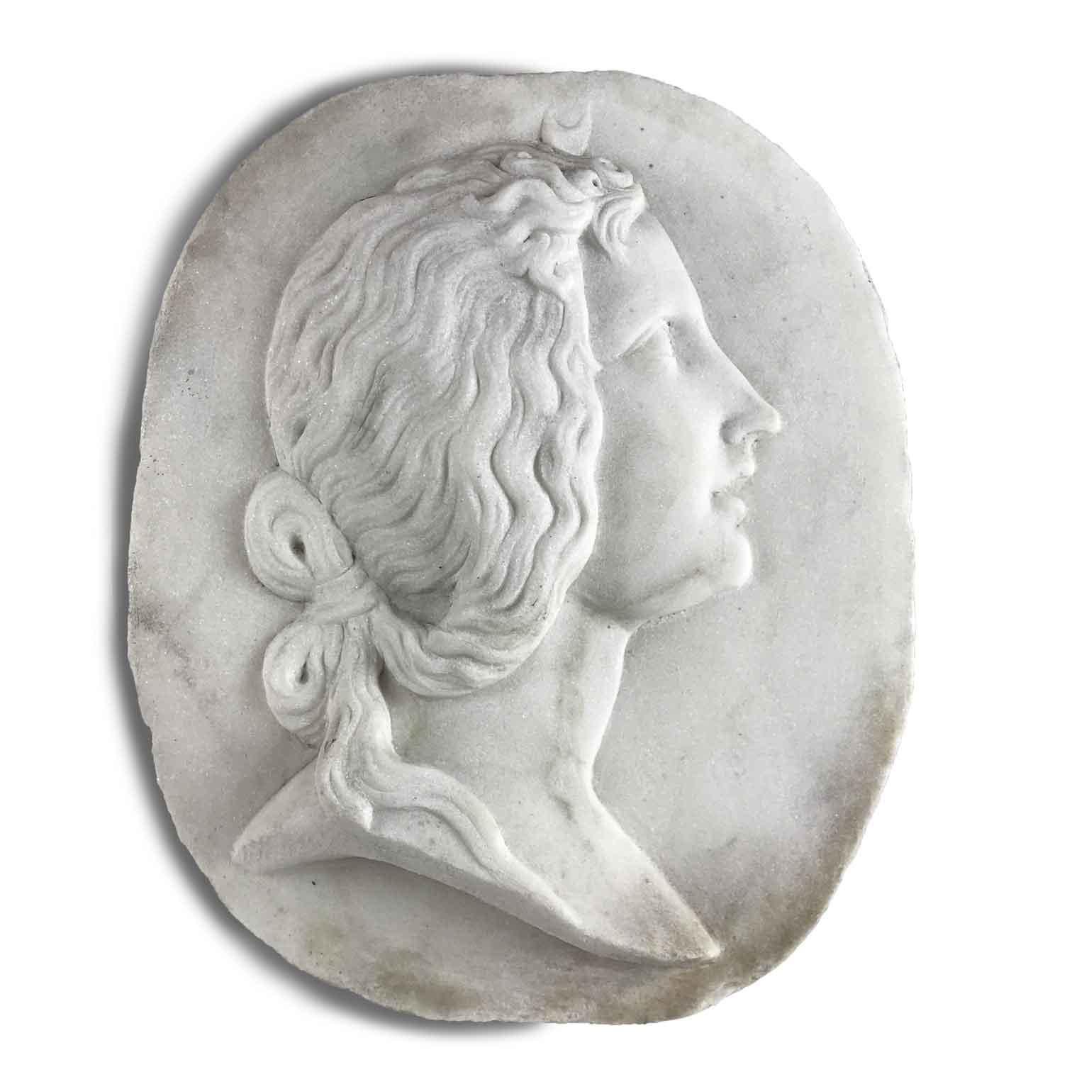 20th Century Italian White Marble Female Portrait Relief with Crescent Moon 2