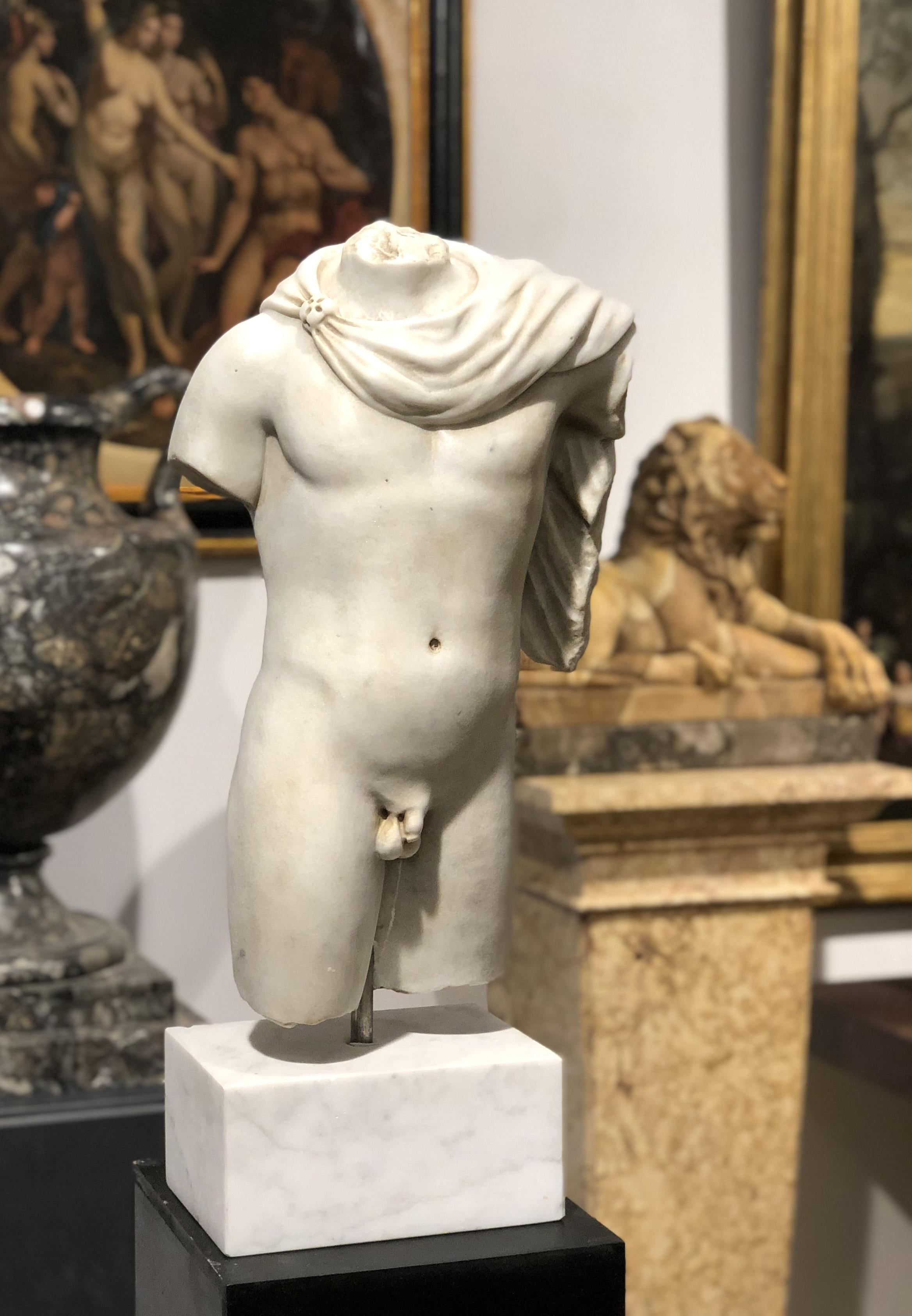 Neoclassical 20th Century Italian Marble Sculpture Torso Apollo Belvedere Vatican Museum For Sale