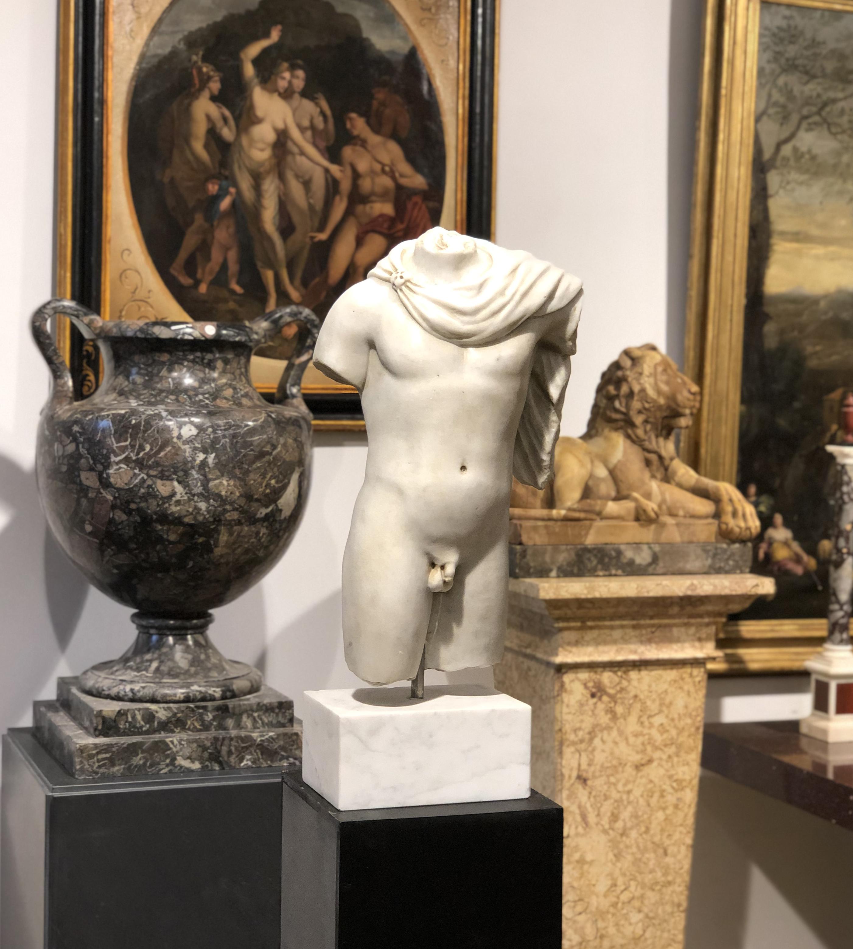 Hand-Carved 20th Century Italian Marble Sculpture Torso Apollo Belvedere Vatican Museum For Sale