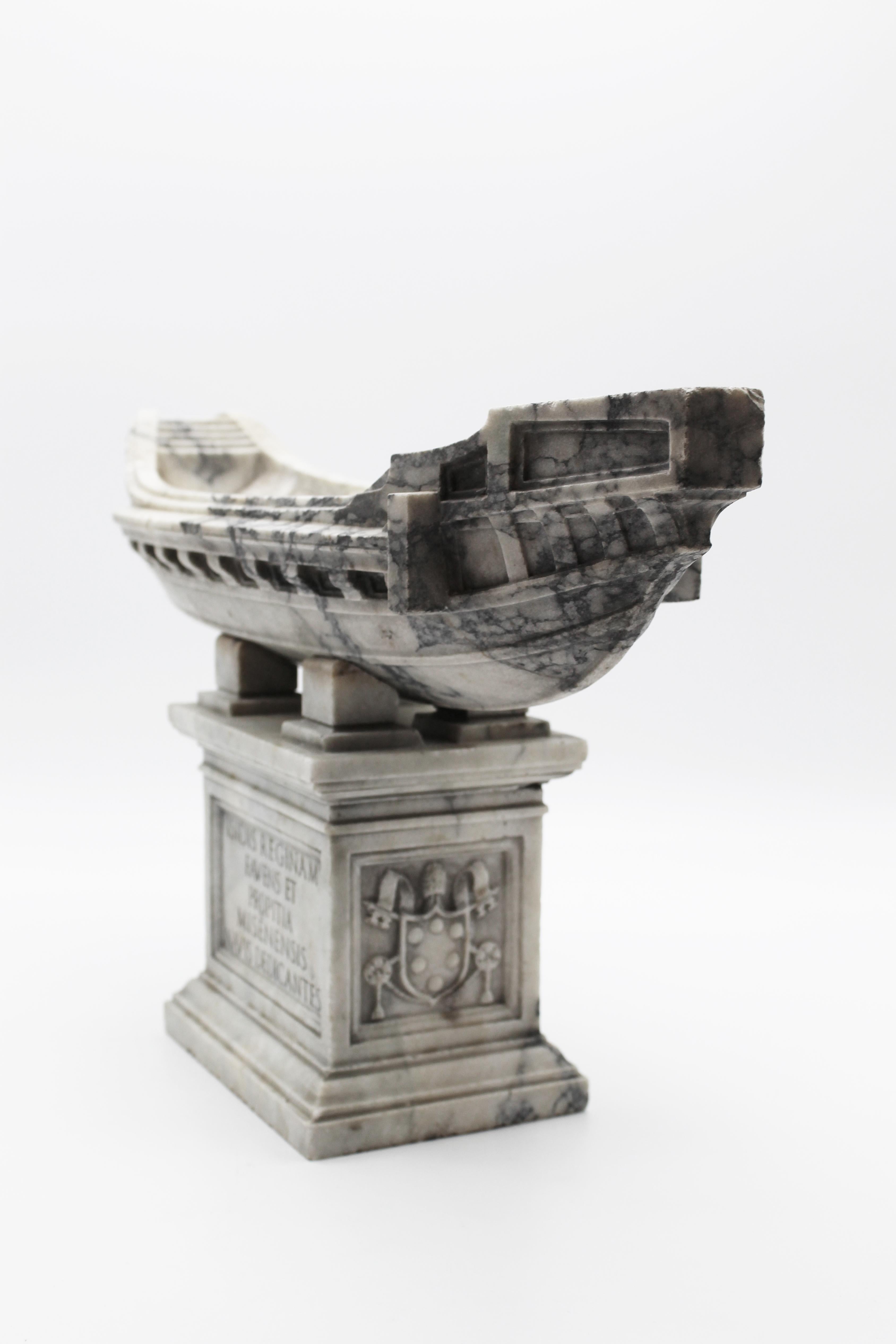 Hand-Carved 20th Century Italian White Marble Statuary Sculpture of Boat by Giancarlo Pace