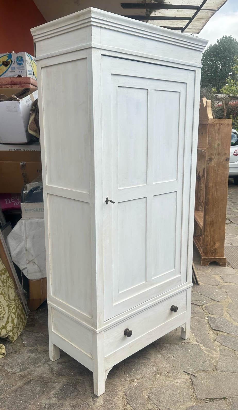 Fir 20th Century Italian white shabby Wardrobe with one door For Sale