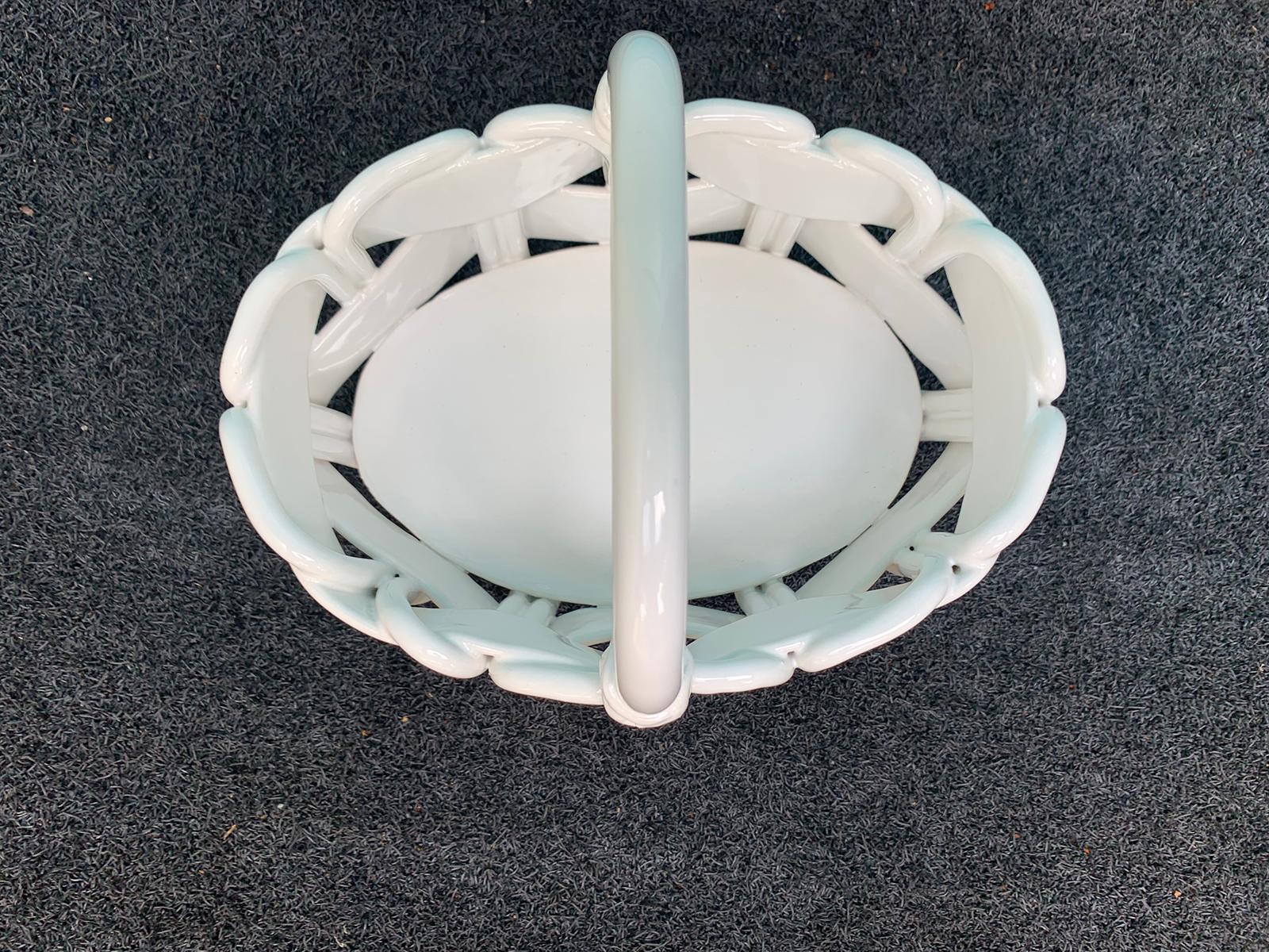 20th Century Italian White Woven Porcelain Basket, Marked 