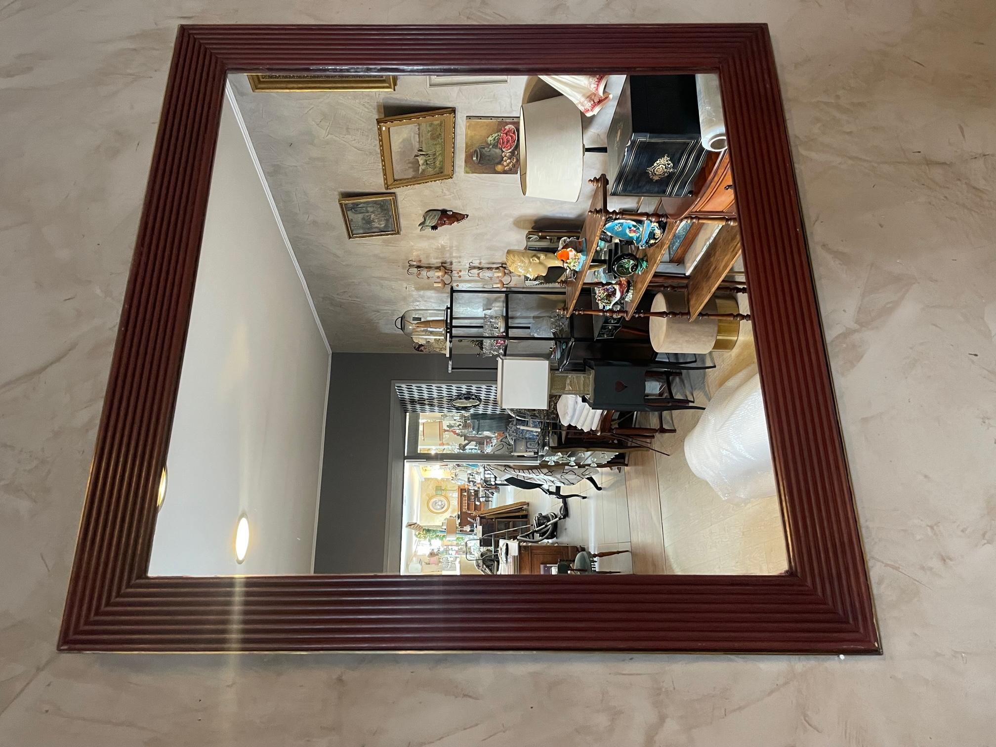20th century Italian Wood and Brass Mirror, 1970s In Good Condition For Sale In LEGNY, FR