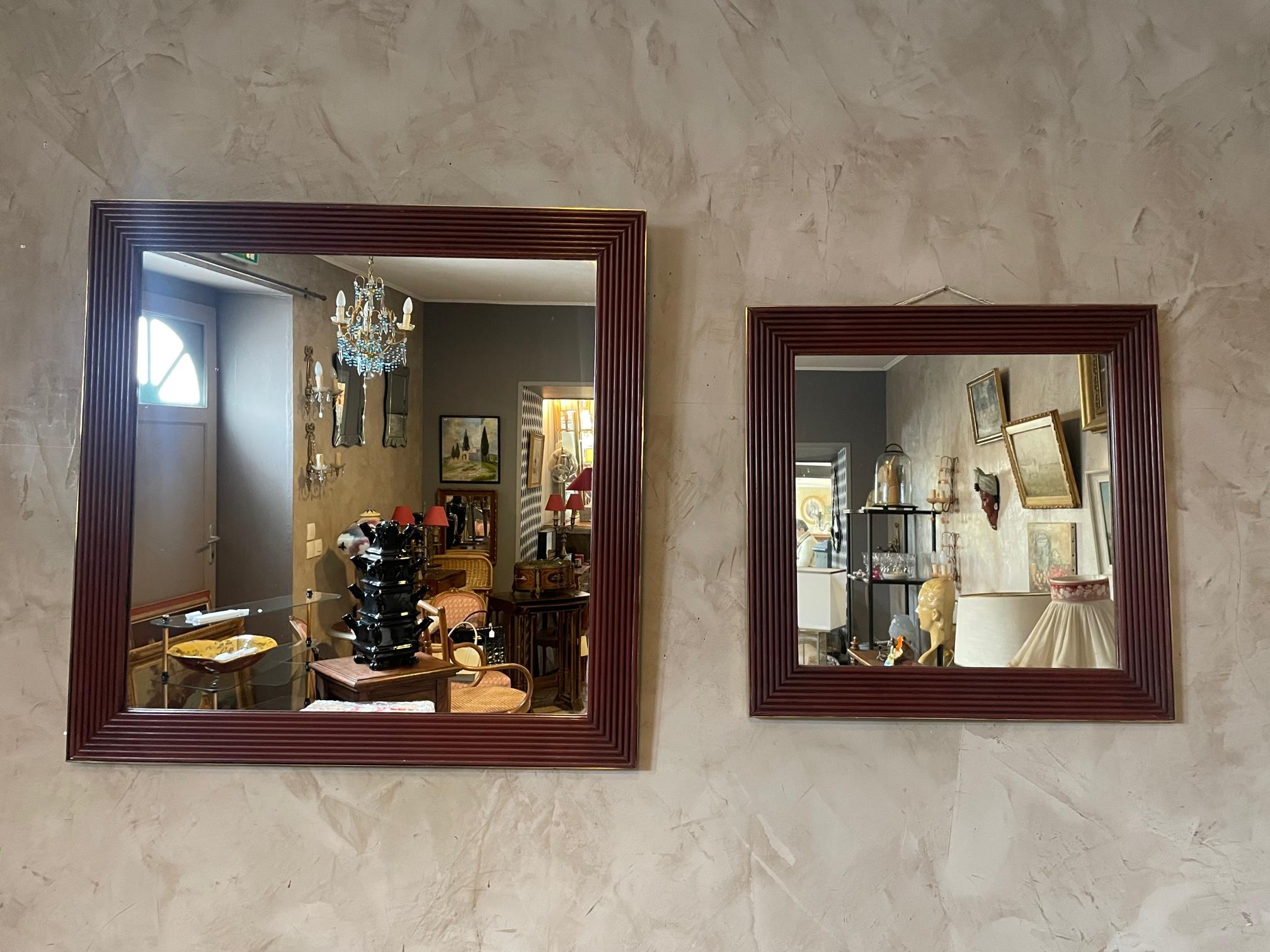 20th century Italian Wood and Brass Mirror, 1970s For Sale 5