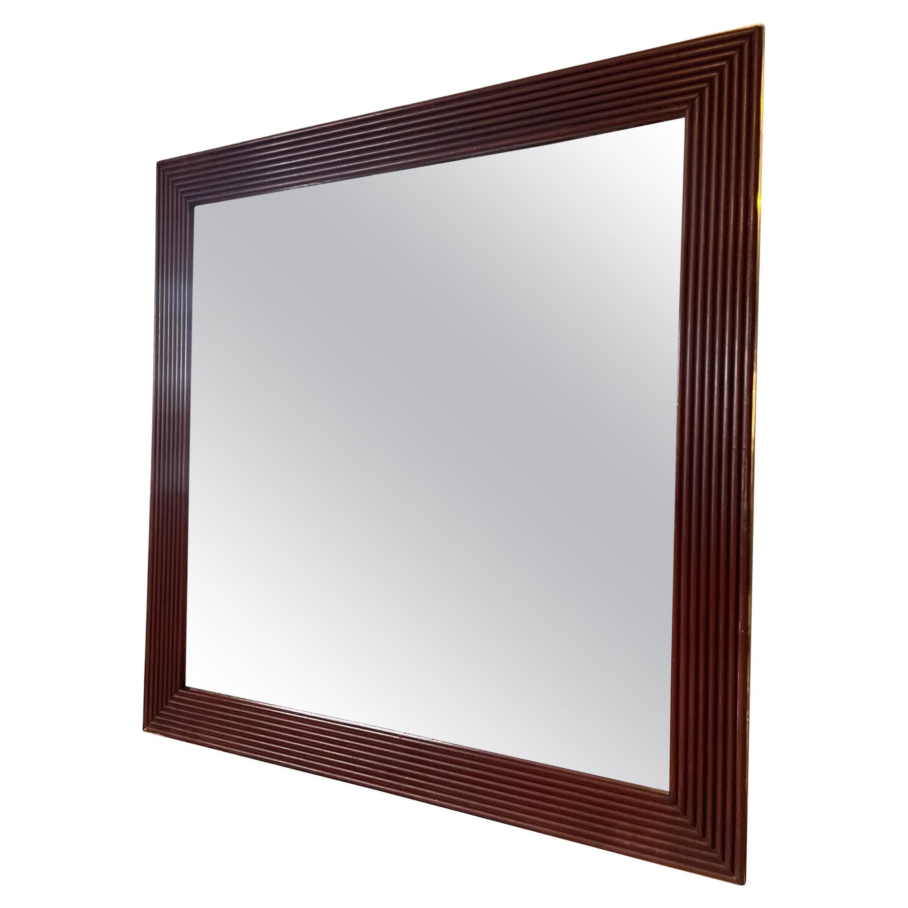 20th century Italian Wood and Brass Mirror, 1970s