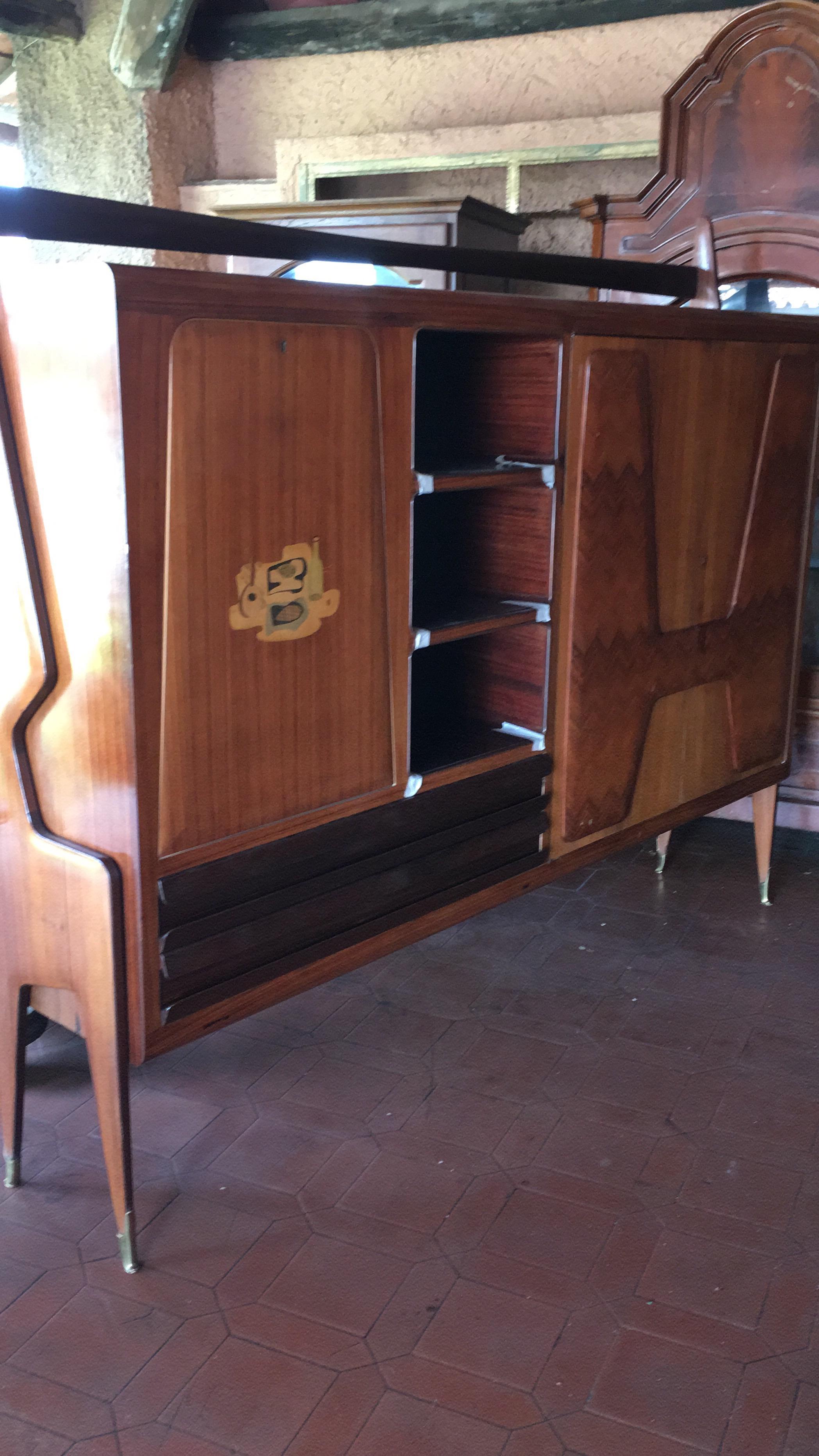 20th Century Italian Wood Modern Afrormosia Cabinets Vittorio Dassi, 1950 For Sale 1