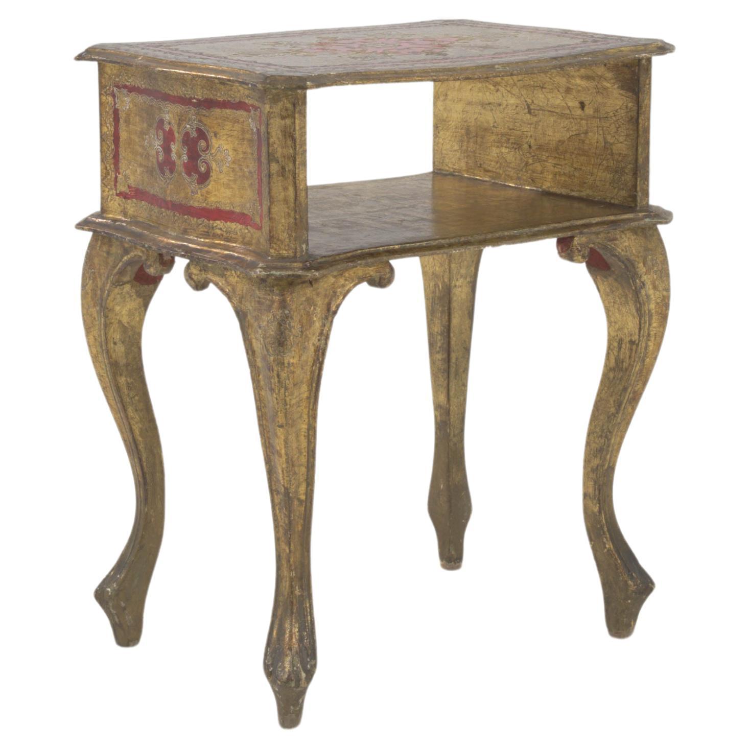 20th Century Italian Wood Patinated Side Table For Sale