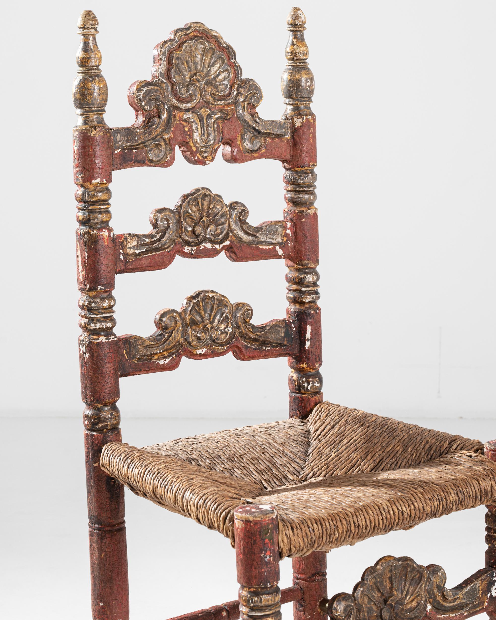 20th Century Italian Wooden Chair with Woven Seats For Sale 4