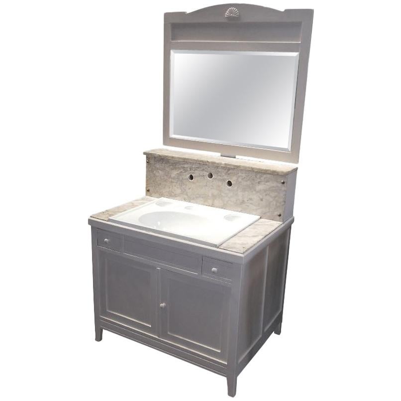 20th Century Italian Wooden Cupboard Sink with Mirror, 1940s For Sale