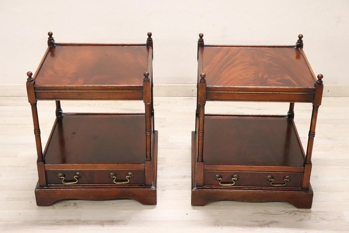 Veneer 20th Century Italian Wooden Pair of Nightstands or Bedside Tables For Sale