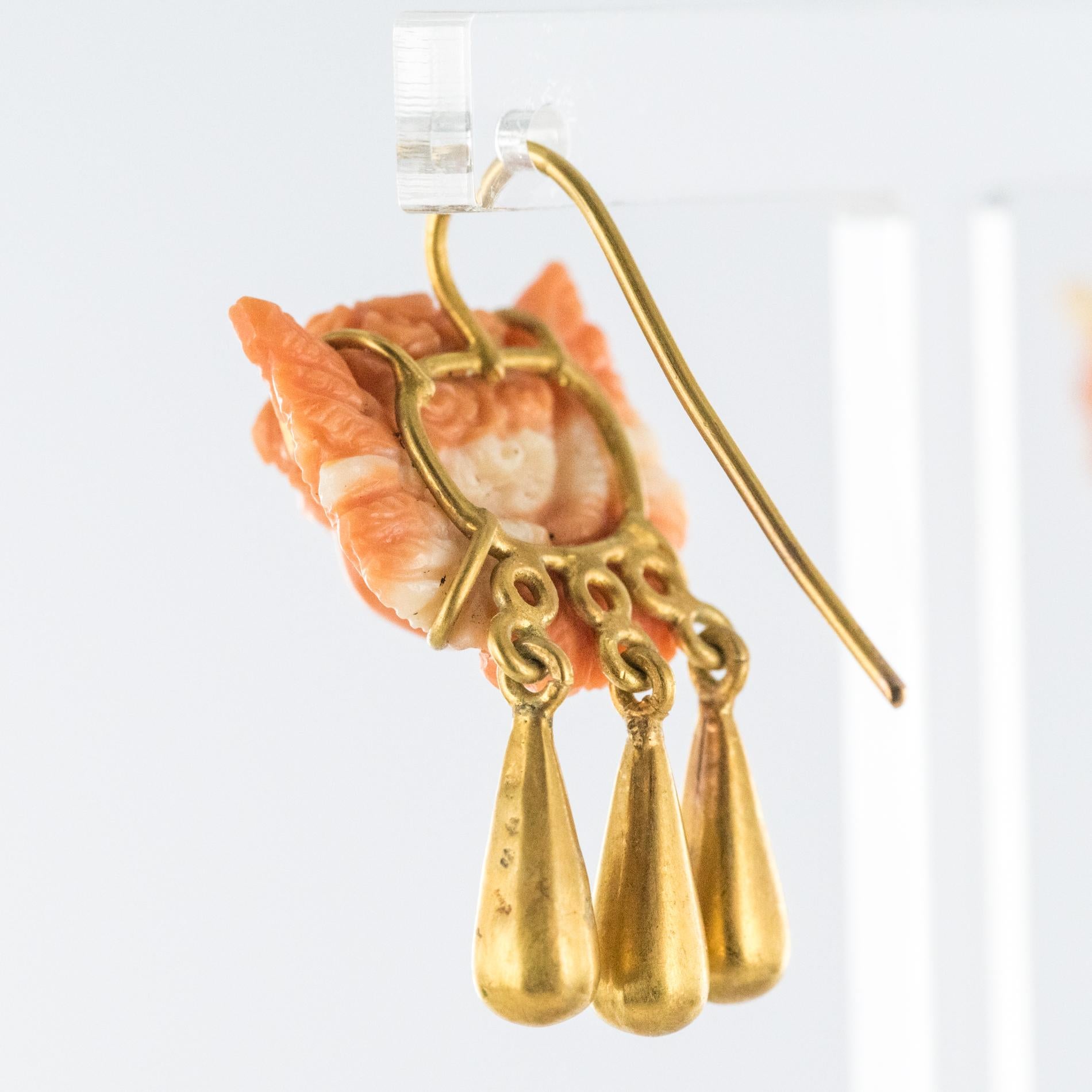 Women's 20th Century Italian Yellow Gold Coral Cherub Shape Earrings