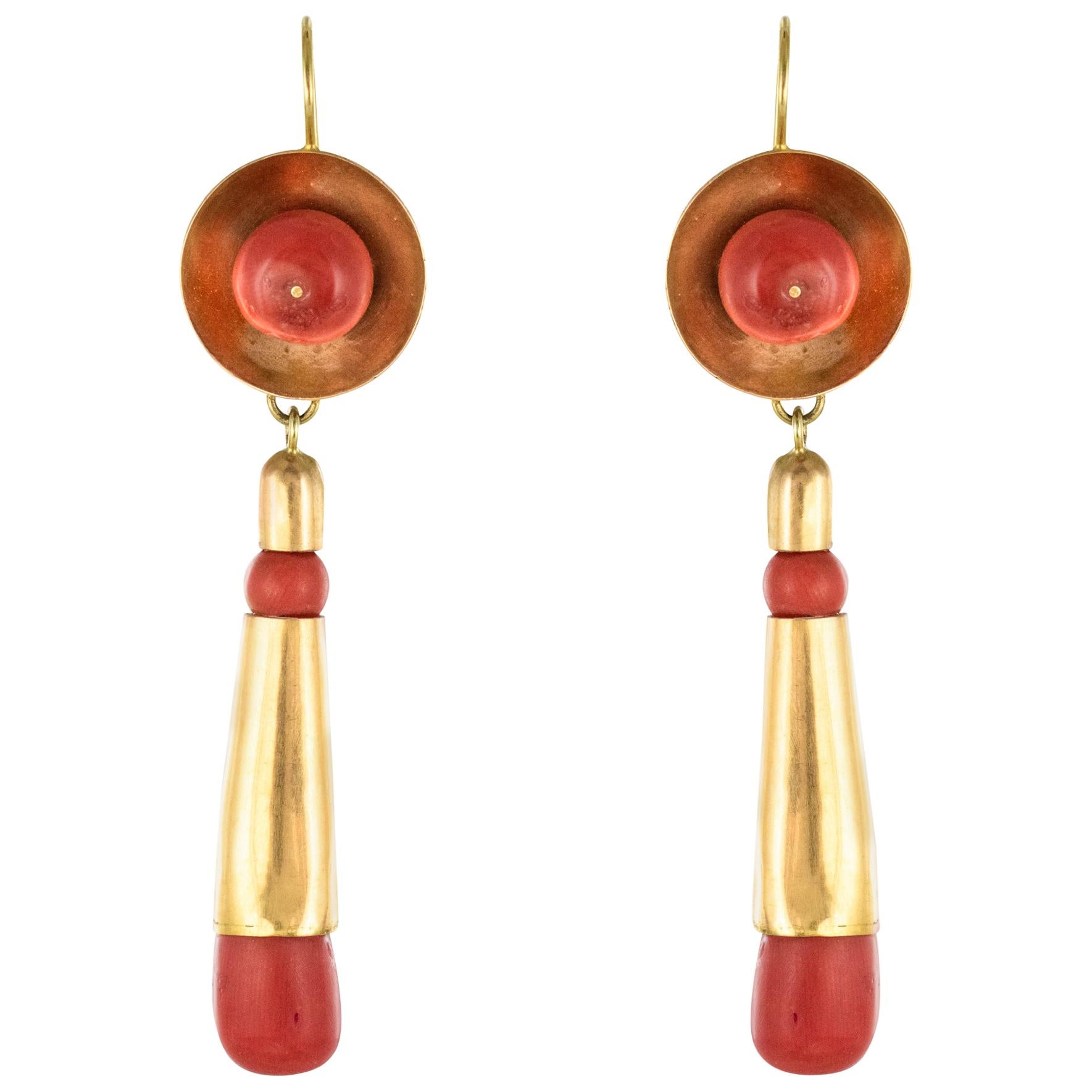 20th Century Italian Yellow Gold Dangle Earrings For Sale at 1stDibs