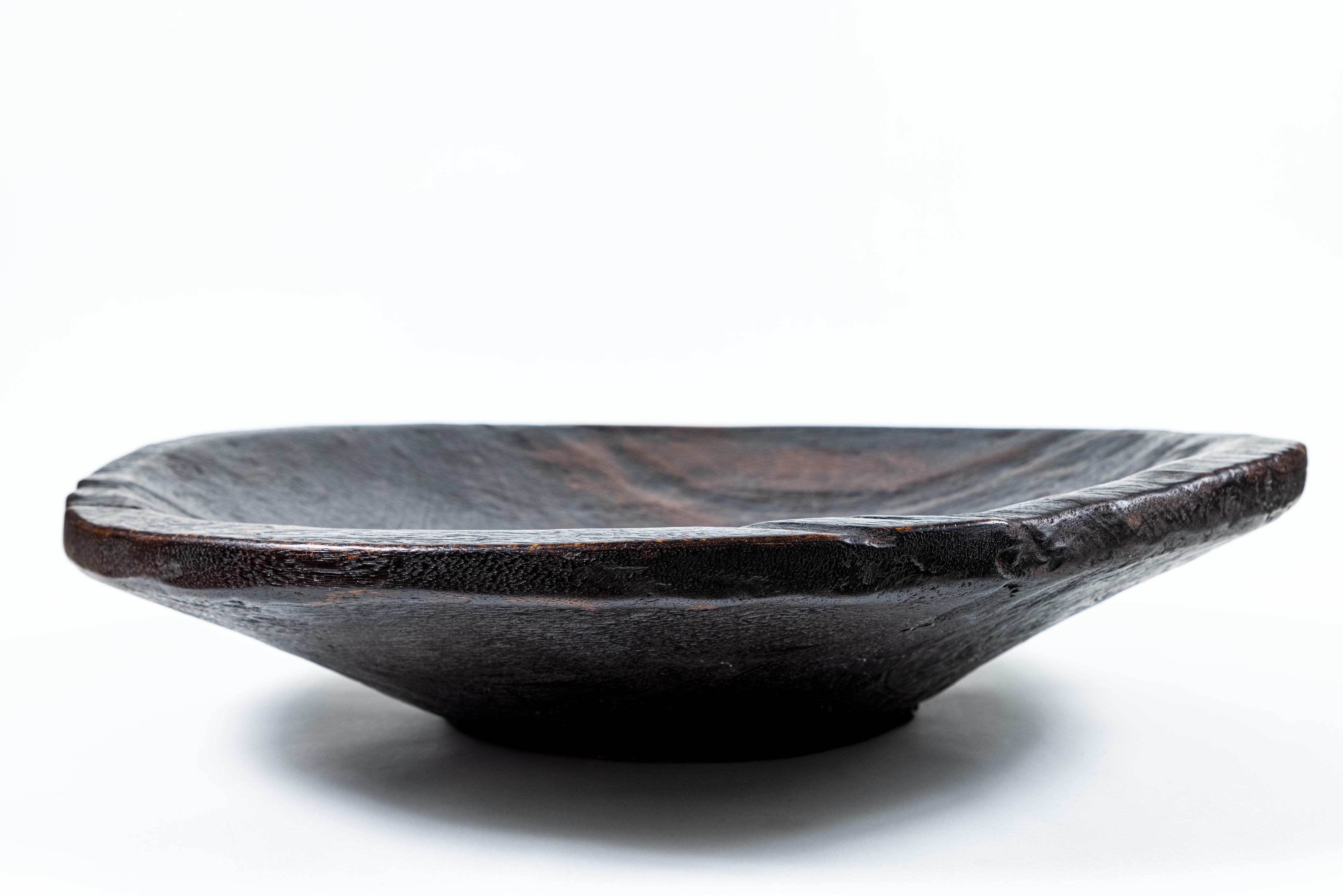 Large old jackfruit wood display bowl with dark stain from Sumatra.