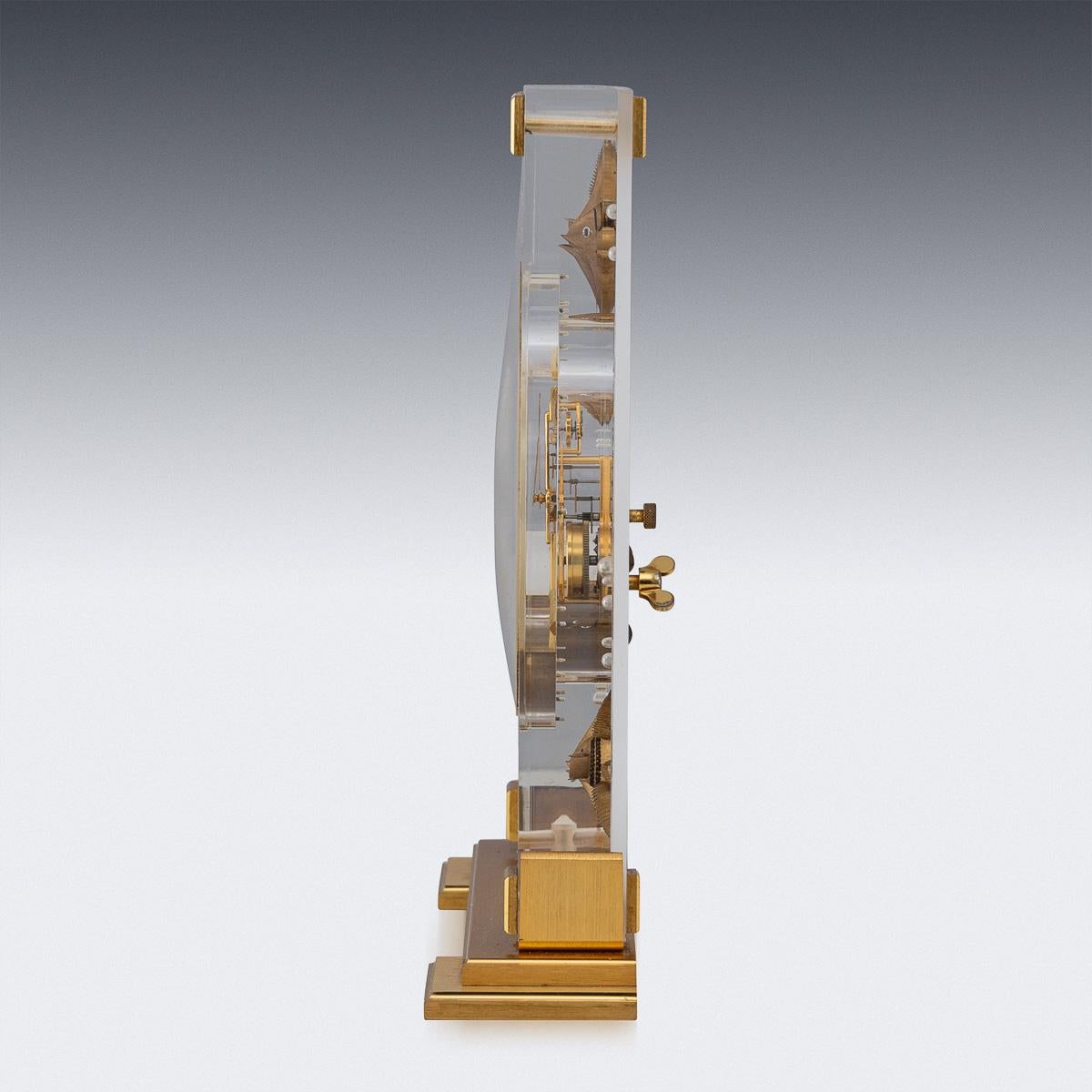 French 20th Century Jaeger LeCoultre Brass & Lucite Mantel Clock, c.1960 For Sale