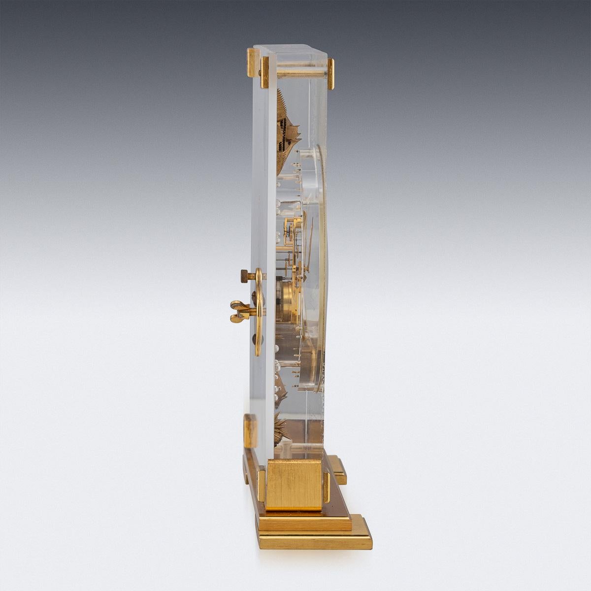 20th Century Jaeger LeCoultre Brass & Lucite Mantel Clock, c.1960 For Sale 1