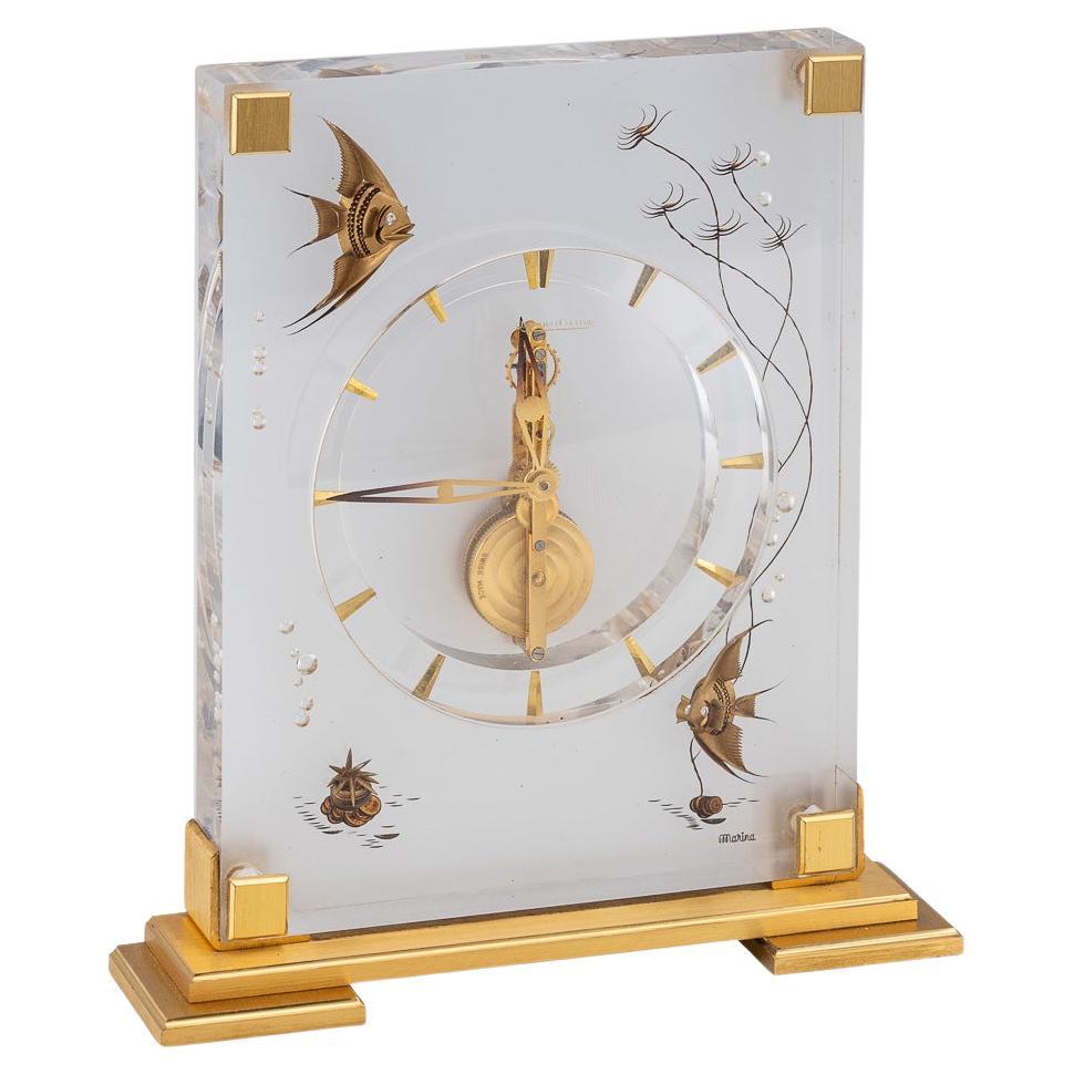 20th Century Jaeger LeCoultre Brass & Lucite Mantel Clock, c.1960 For Sale