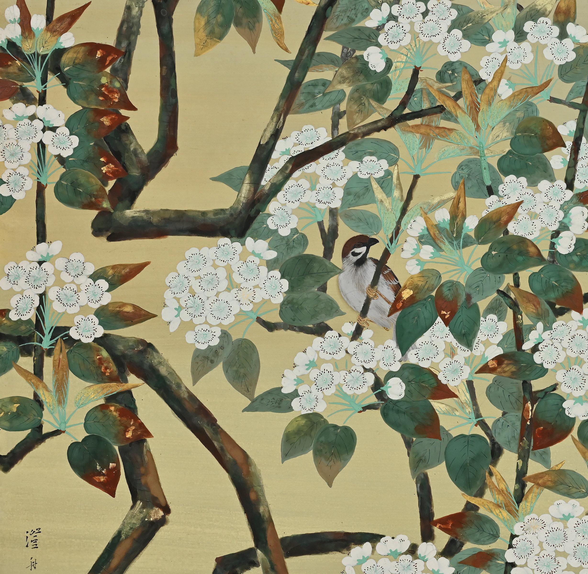 Asian 20th Century Japanese Bird & Flower Screen by Yoshida Choshu