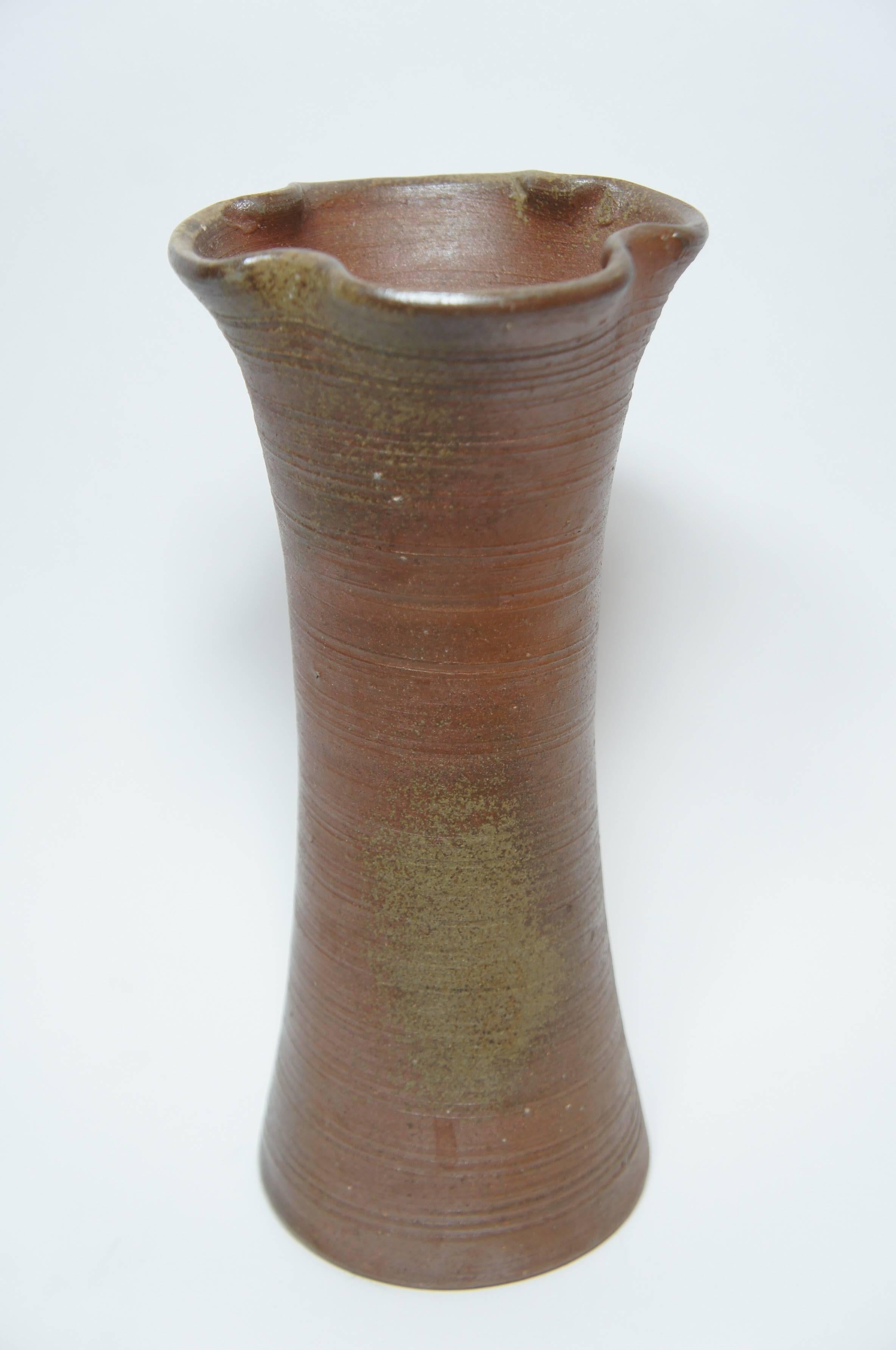 Showa Japanese Brown Unglazed Pottery Bizen Ware Vase, 1970s For Sale