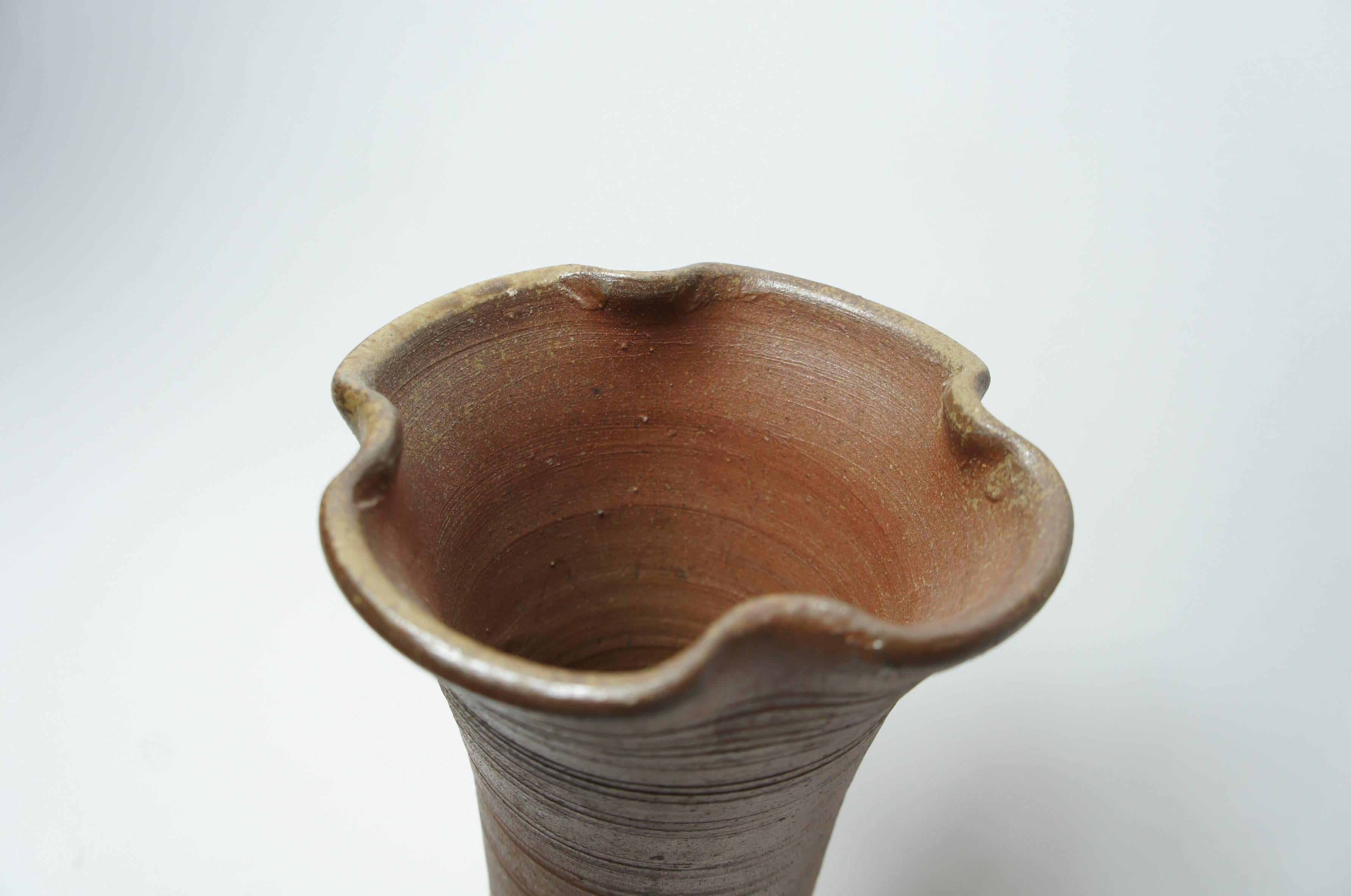 Hand-Crafted Japanese Brown Unglazed Pottery Bizen Ware Vase, 1970s For Sale