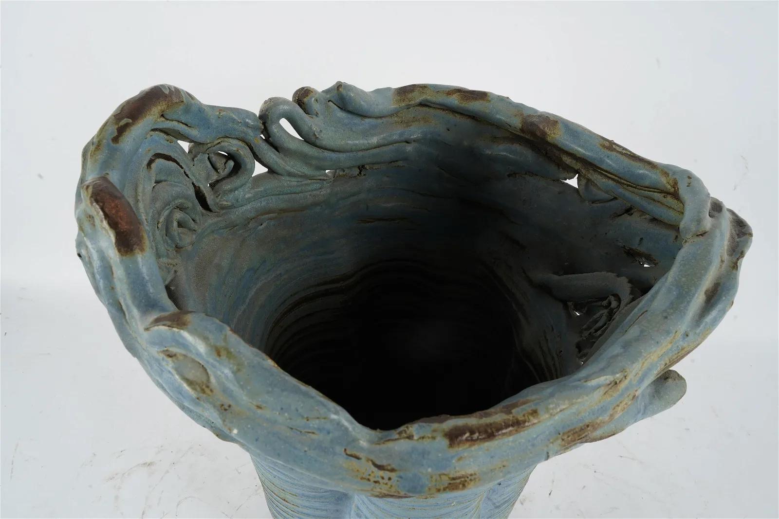 Large 20th Century Japanese Blue-Glazed Dragon Vase In Good Condition For Sale In Los Angeles, CA