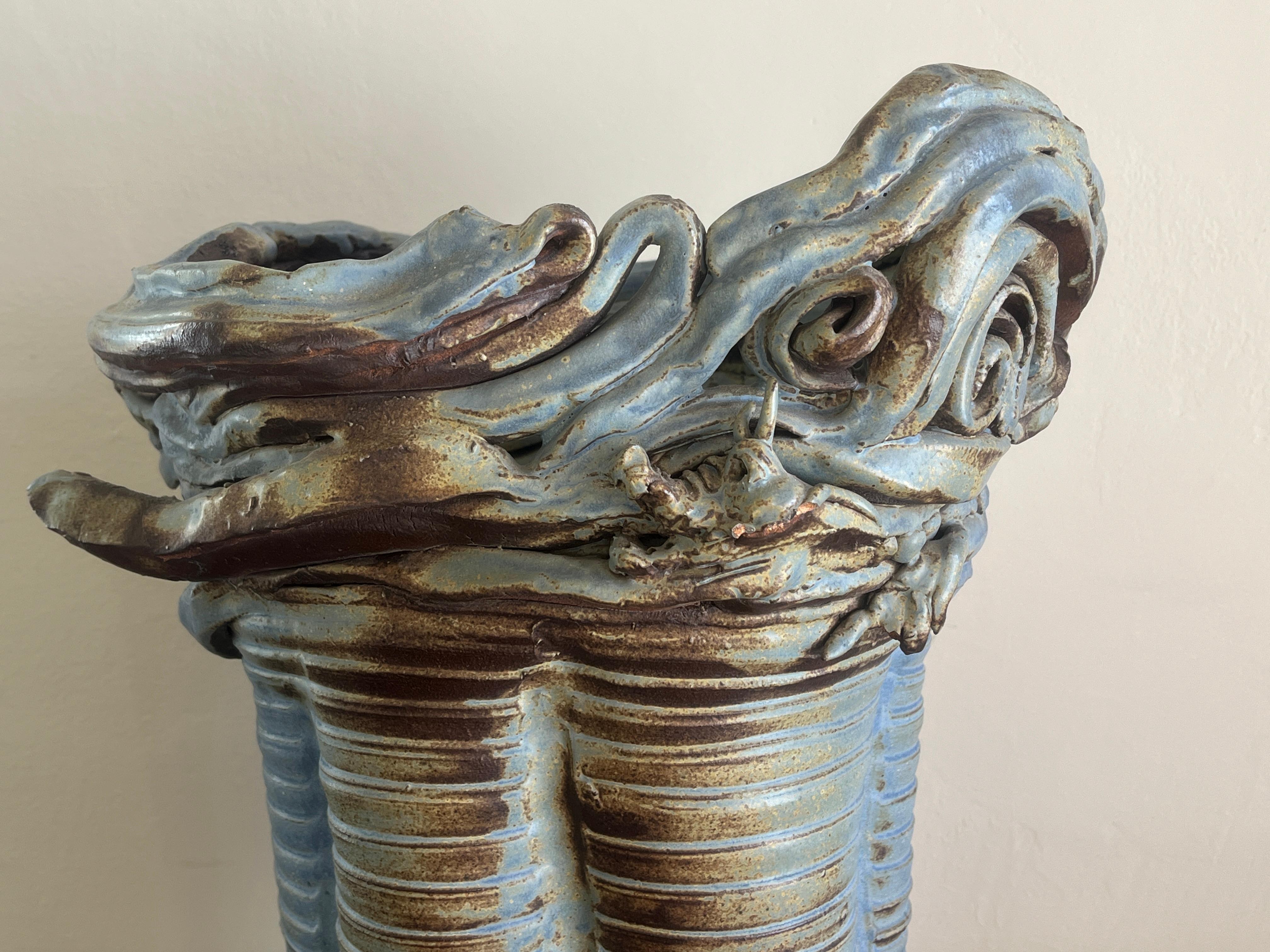 Large 20th Century Japanese Blue-Glazed Dragon Vase For Sale 1