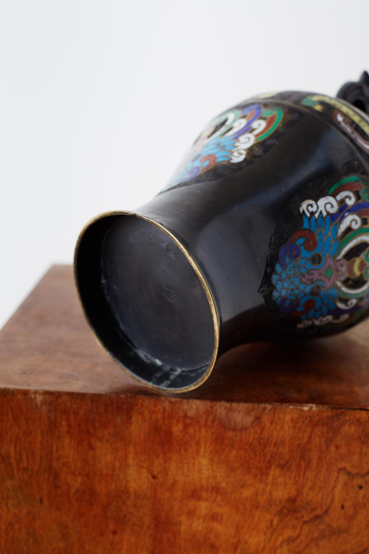 20th Century Japanese Bronze Champlevé Enamel Vase For Sale 10