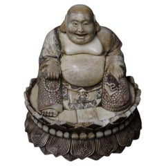 20th Century Japanese Carved Bone Okimono Carved Figure of the Seated Buddha