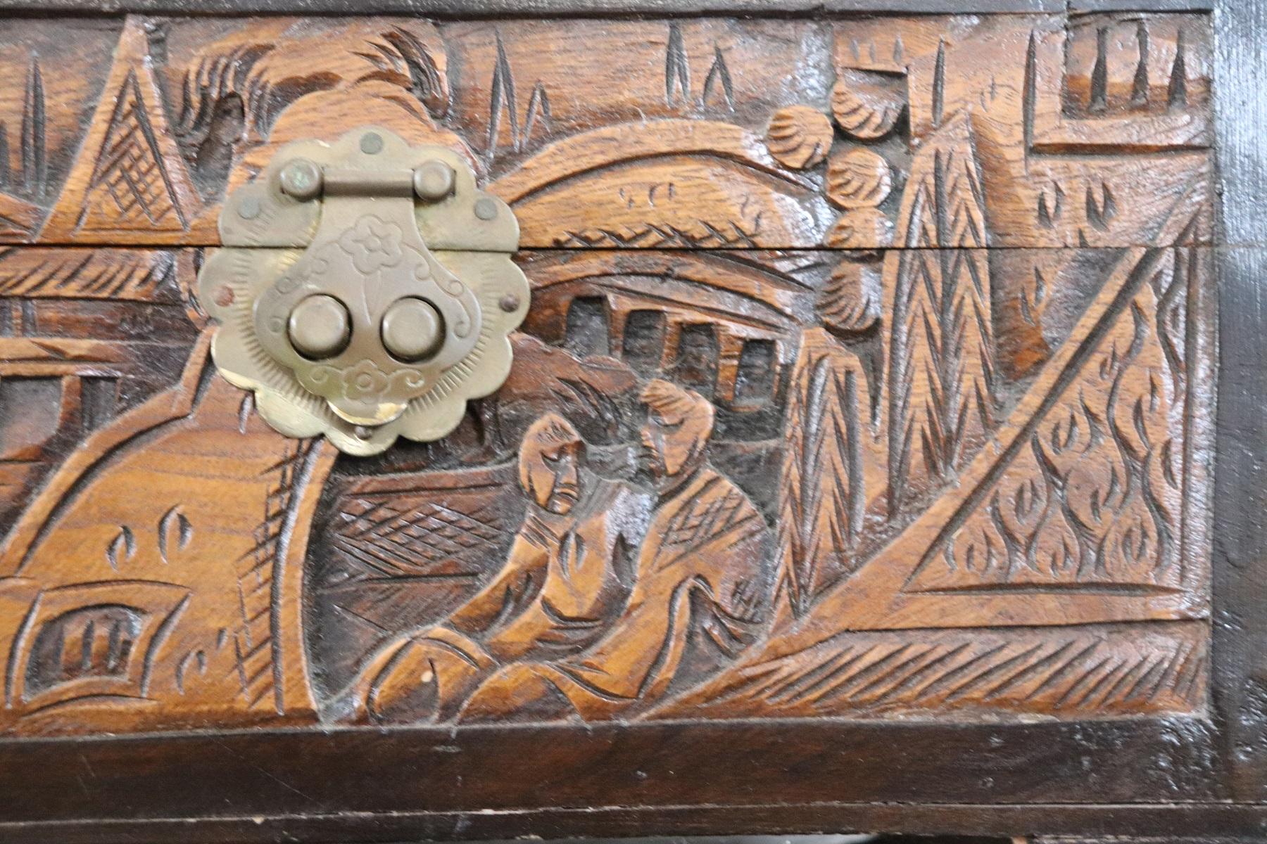 Italian 20th Century Japanese Carved Walnut Coffer or Jewelry Box