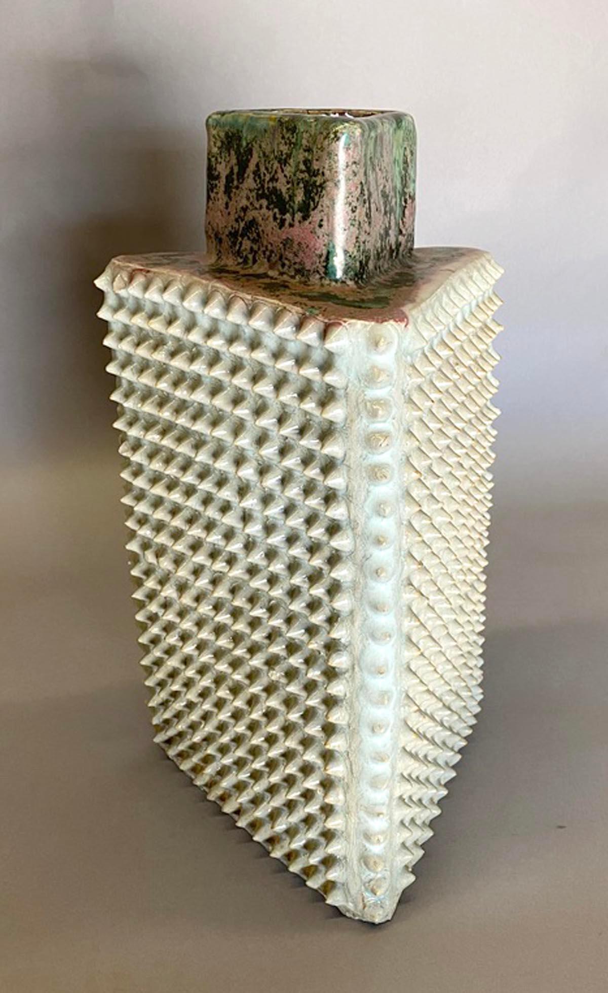 20th c. Japanese ceramic with Valentino style studs! Grey, green and pink glaze. A few tiny chips but otherwise in great condition.