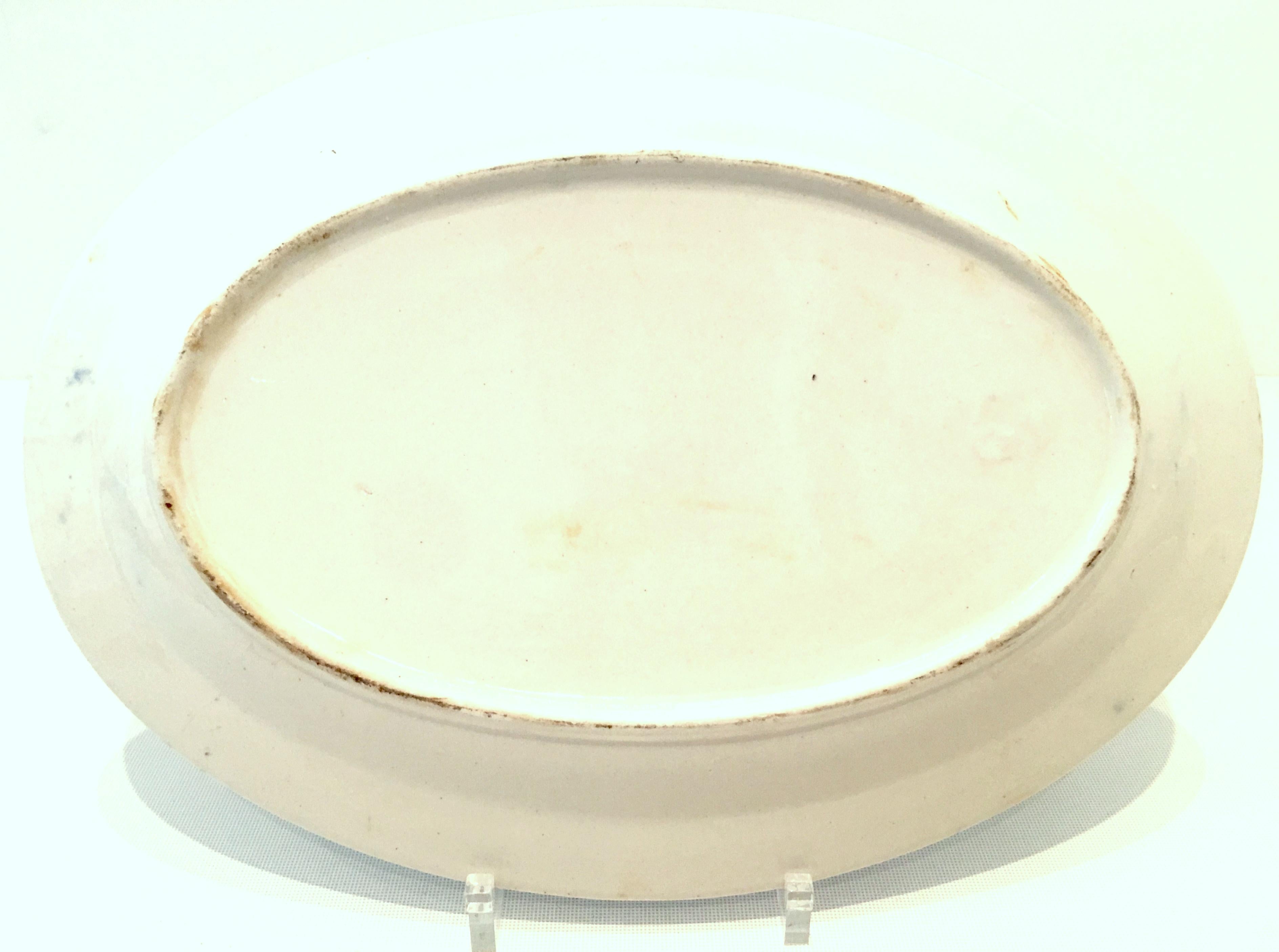 Japonisme 20th Century Japanese Ceramic Glaze Canton Blue Willow Oval Serving Platter For Sale