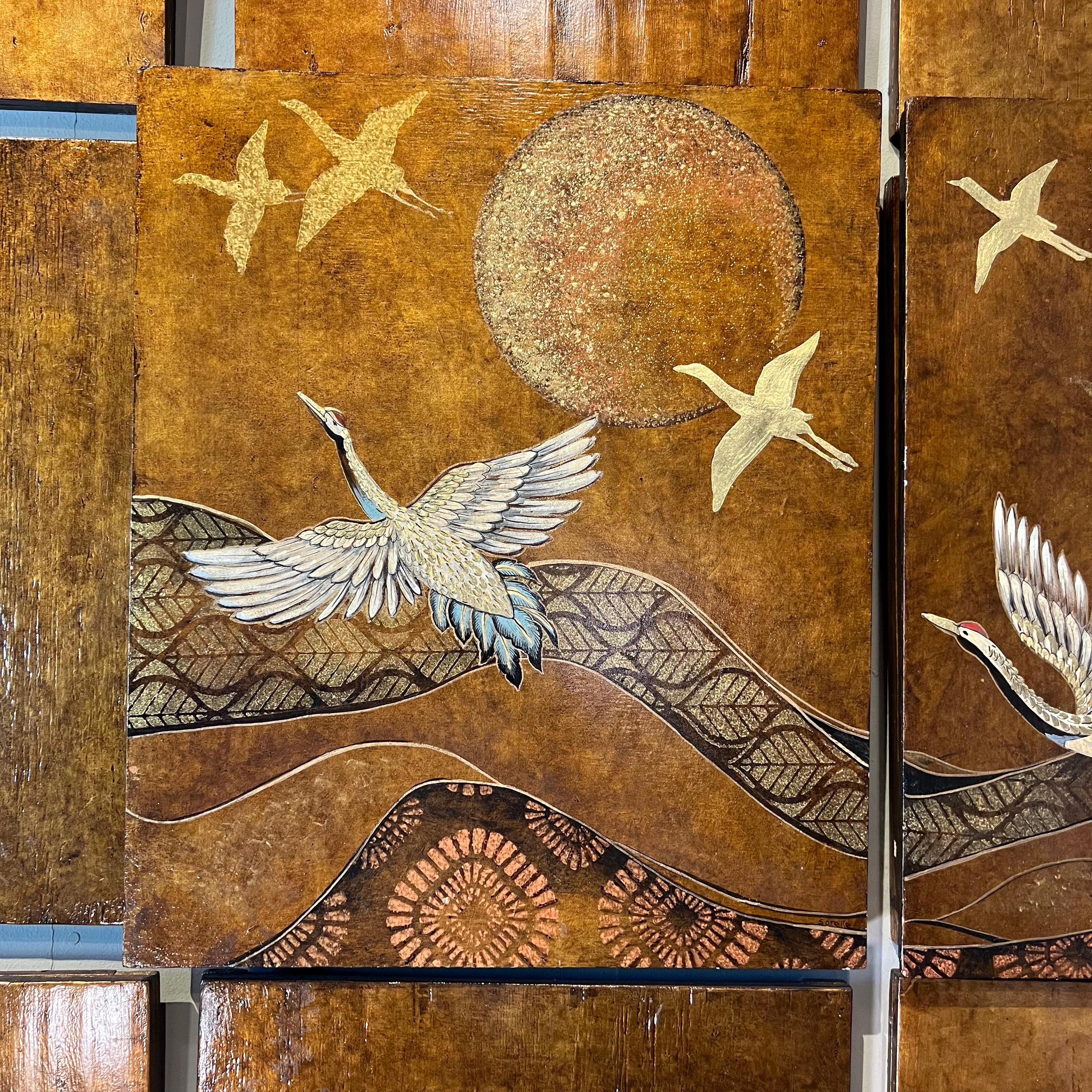 Post-Modern 20th Century Japanese Crane Panels For Sale