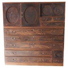 20. Jahrhundert Japanische Ulme Tansu Kommode Kabinett Set 3 Teile Wabi Sabi