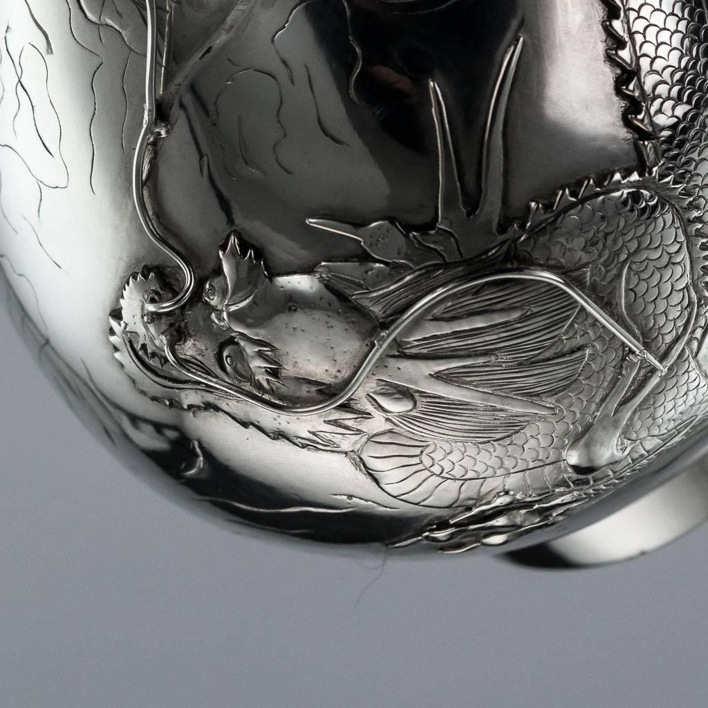 20th Century Japanese Export Solid Silver Pair of Dragon Vases, circa 1910 2